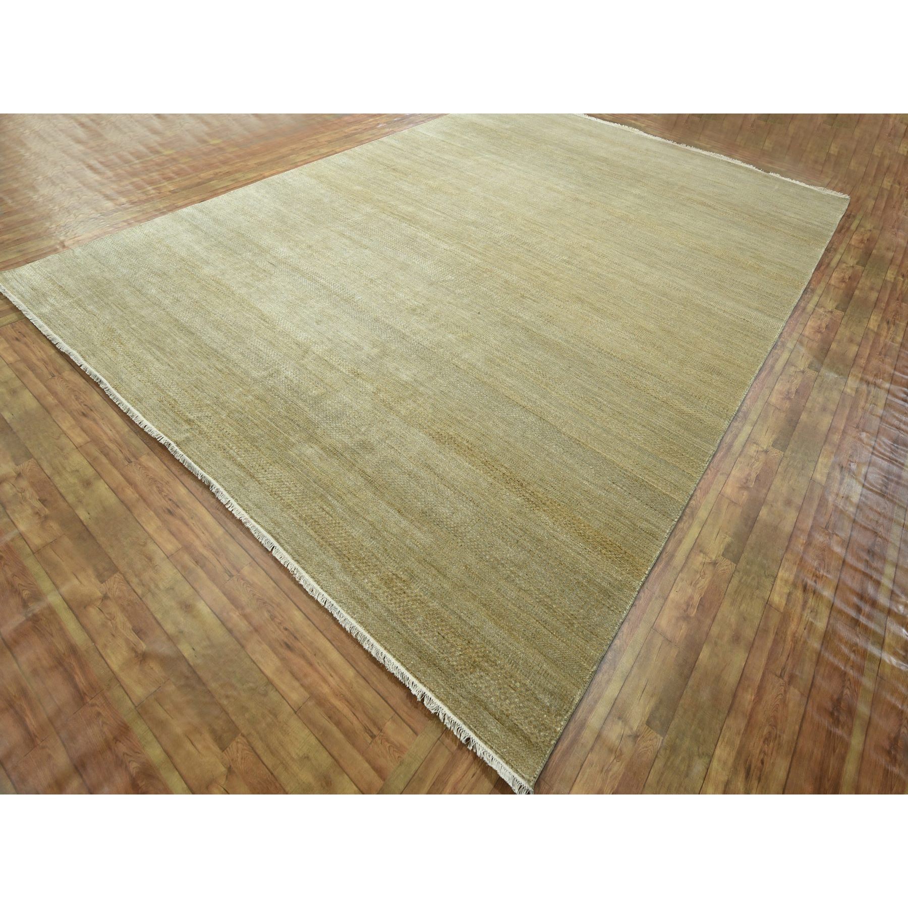 10'x14' Khaki Brown, Modern Grass Design, Hand Knotted, Borderless, Denser Weave, Lush and Plush, Tone on Tone, Wool and Silk, Oriental Rug Sh76332