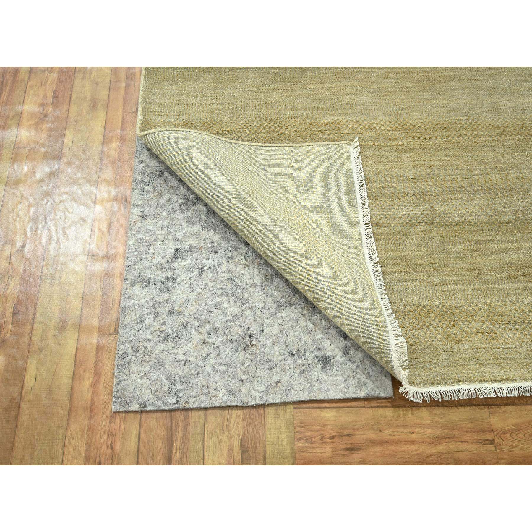 10'x14' Khaki Brown, Modern Grass Design, Hand Knotted, Borderless, Denser Weave, Lush and Plush, Tone on Tone, Wool and Silk, Oriental Rug Sh76332
