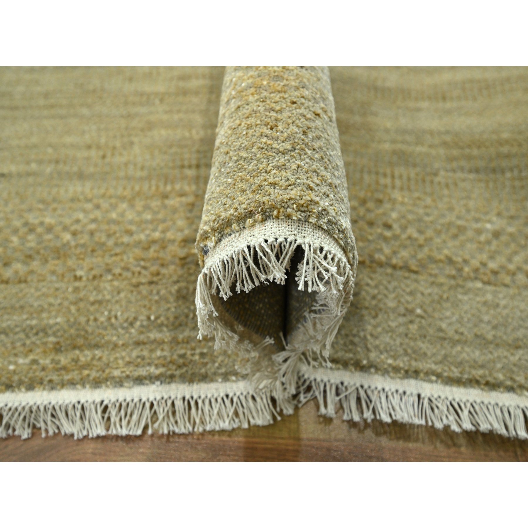 10'x14' Khaki Brown, Modern Grass Design, Hand Knotted, Borderless, Denser Weave, Lush and Plush, Tone on Tone, Wool and Silk, Oriental Rug Sh76332