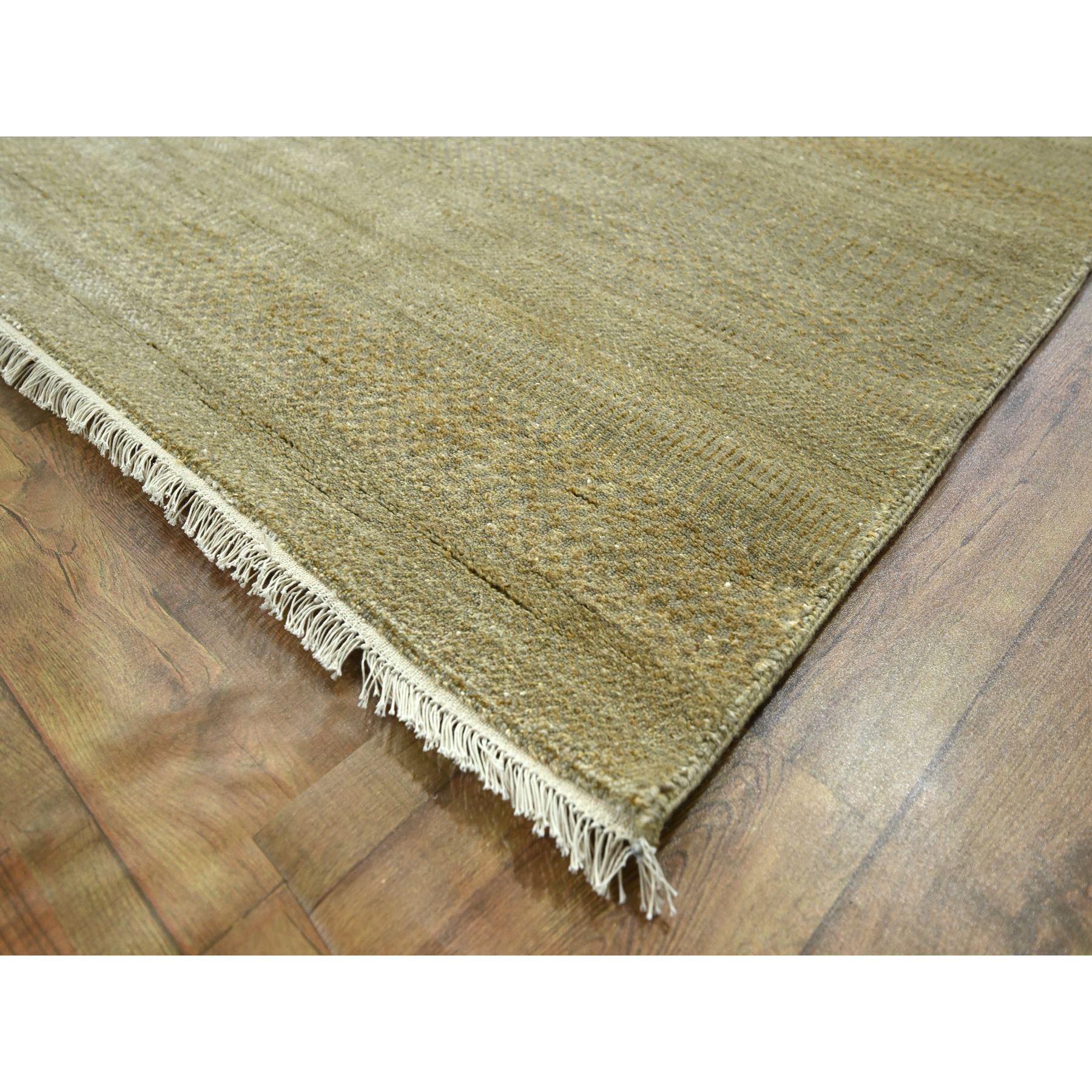 10'x14' Khaki Brown, Modern Grass Design, Hand Knotted, Borderless, Denser Weave, Lush and Plush, Tone on Tone, Wool and Silk, Oriental Rug Sh76332