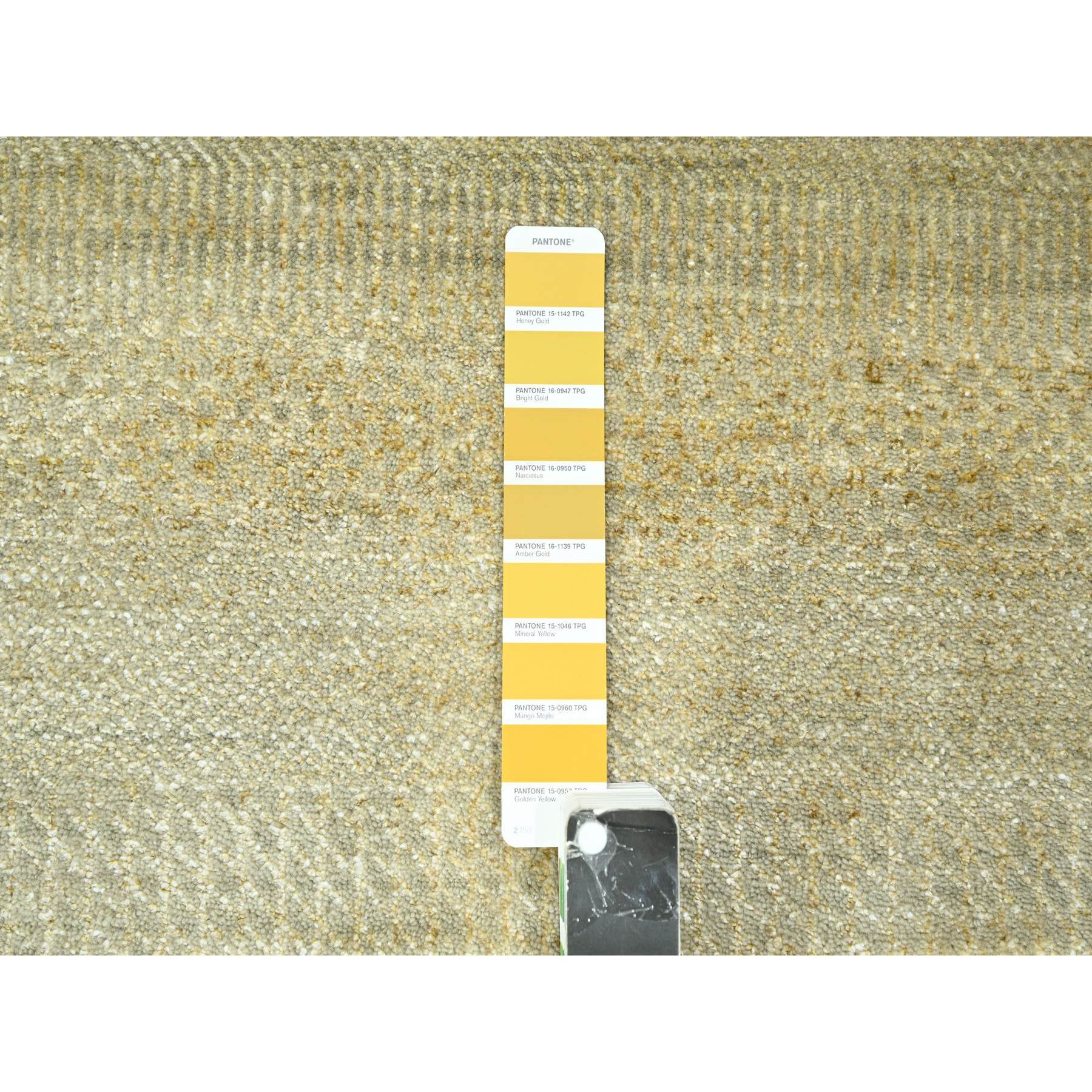 10'x14' Khaki Brown, Modern Grass Design, Hand Knotted, Borderless, Denser Weave, Lush and Plush, Tone on Tone, Wool and Silk, Oriental Rug Sh76332