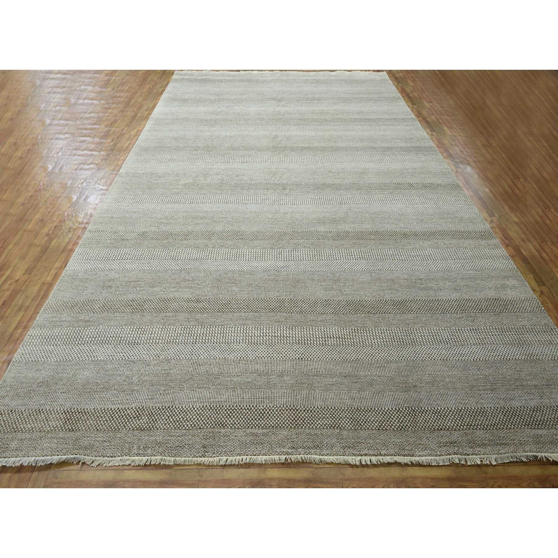 10'x14' Dark Vanilla Brown, Modern Grass Design, Wool and Silk, Hand Knotted, Borderless, Denser Weave, Tone on Tone, Lush and Plush, Oriental Rug Sh76333