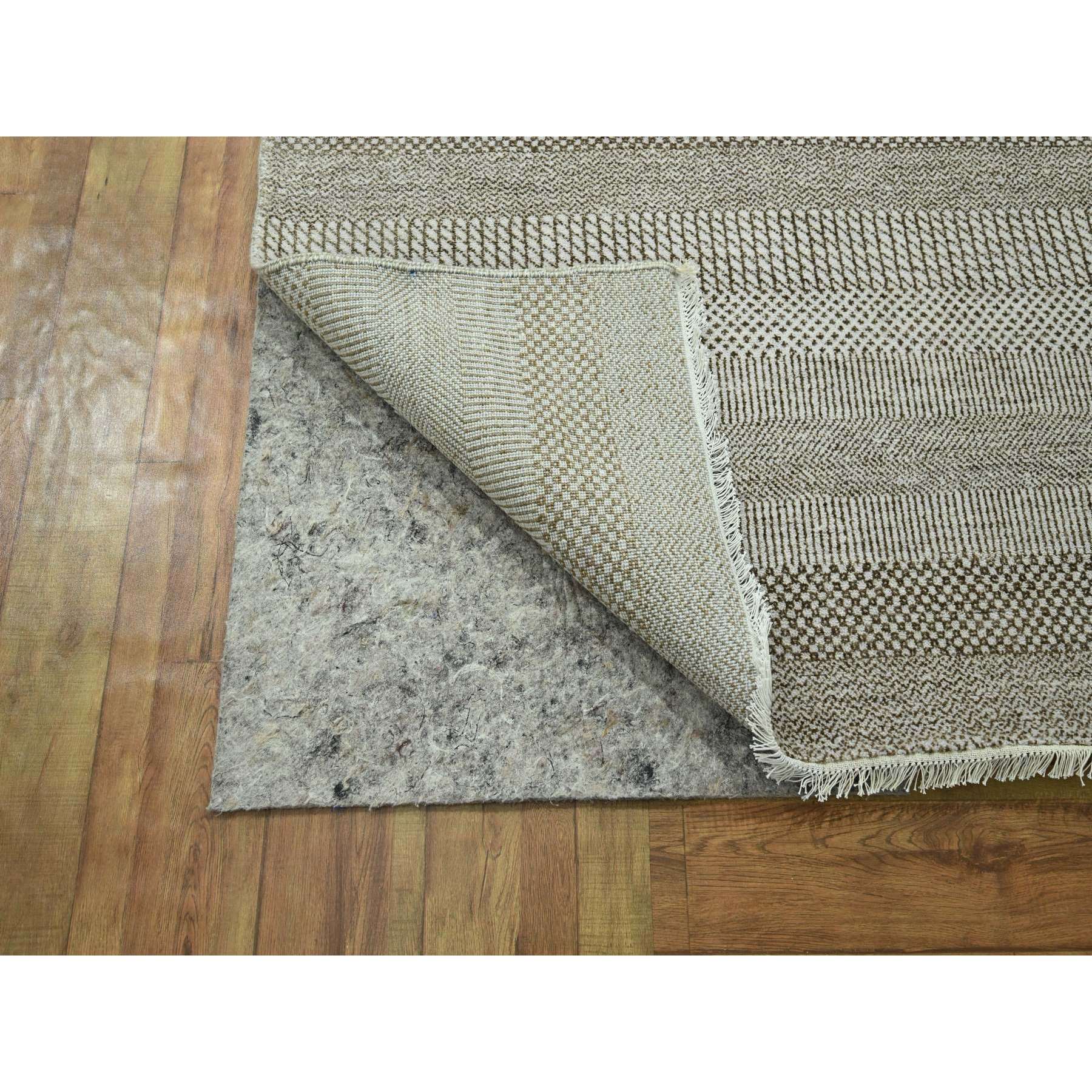 10'x14' Dark Vanilla Brown, Modern Grass Design, Wool and Silk, Hand Knotted, Borderless, Denser Weave, Tone on Tone, Lush and Plush, Oriental Rug Sh76333