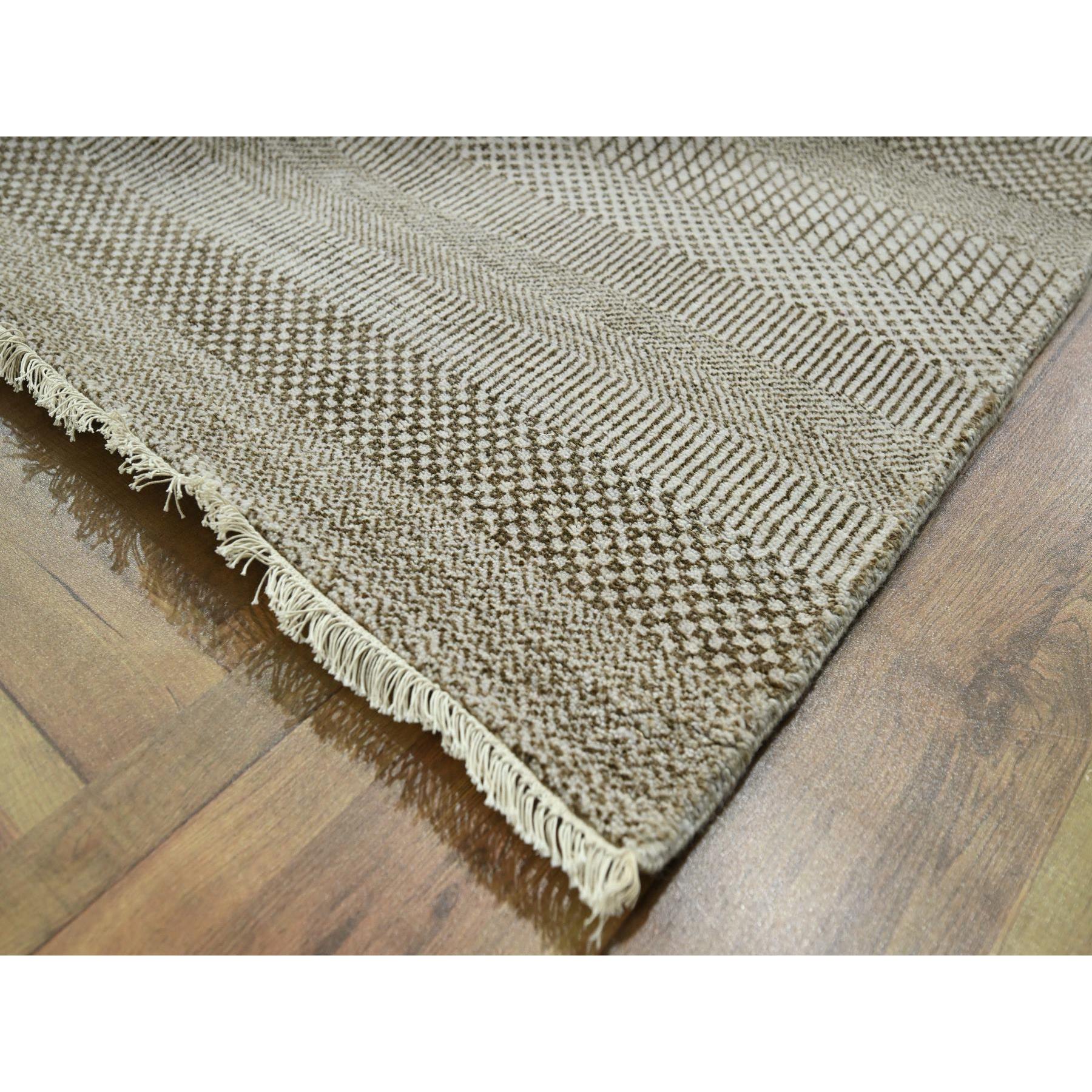 10'x14' Dark Vanilla Brown, Modern Grass Design, Wool and Silk, Hand Knotted, Borderless, Denser Weave, Tone on Tone, Lush and Plush, Oriental Rug Sh76333