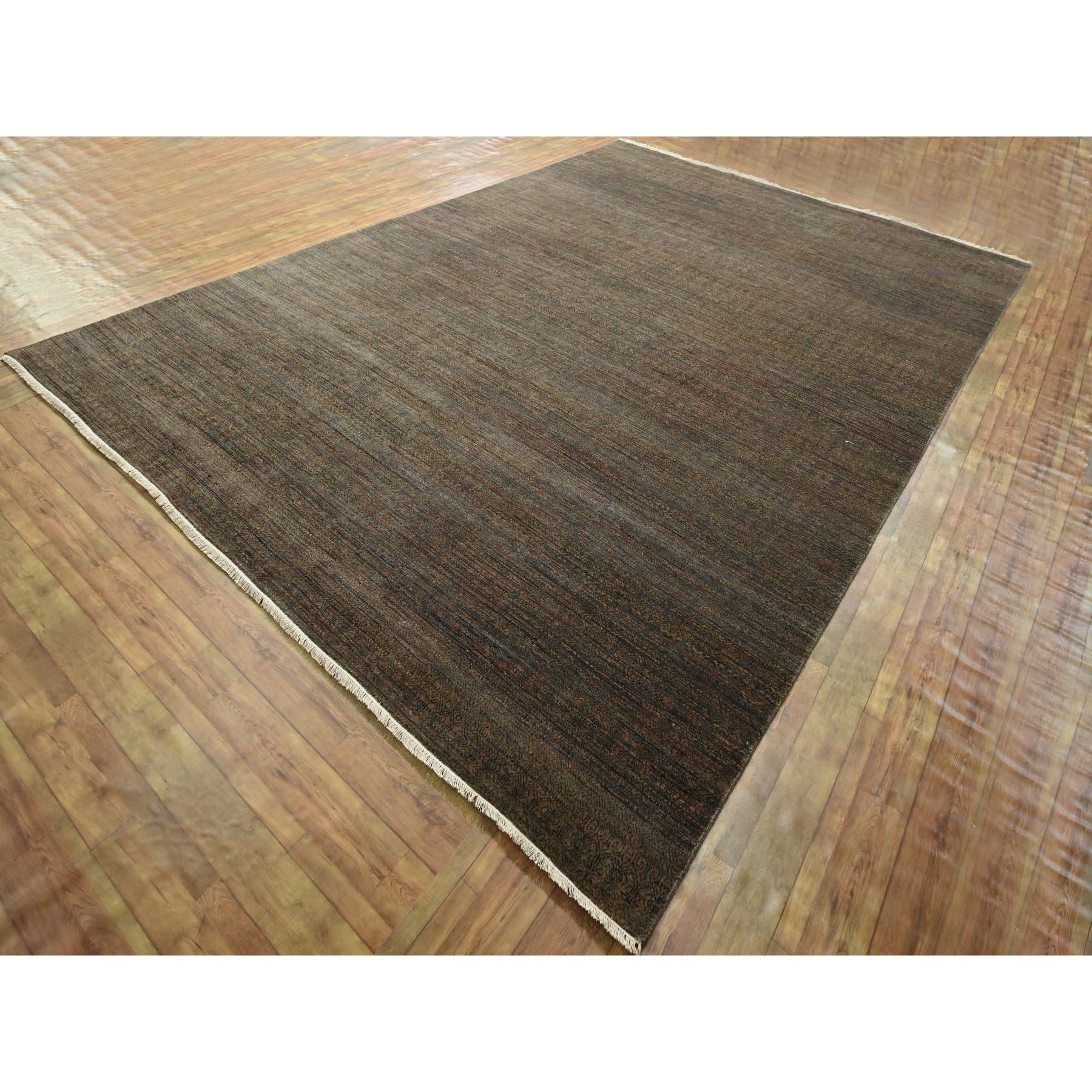 10'x14' Cinnamon Brown, Modern Grass Design, Hand Knotted, Borderless, Denser Weave, Tone on Tone, Wool and Silk, Lush and Plush, Oriental Rug Sh76334