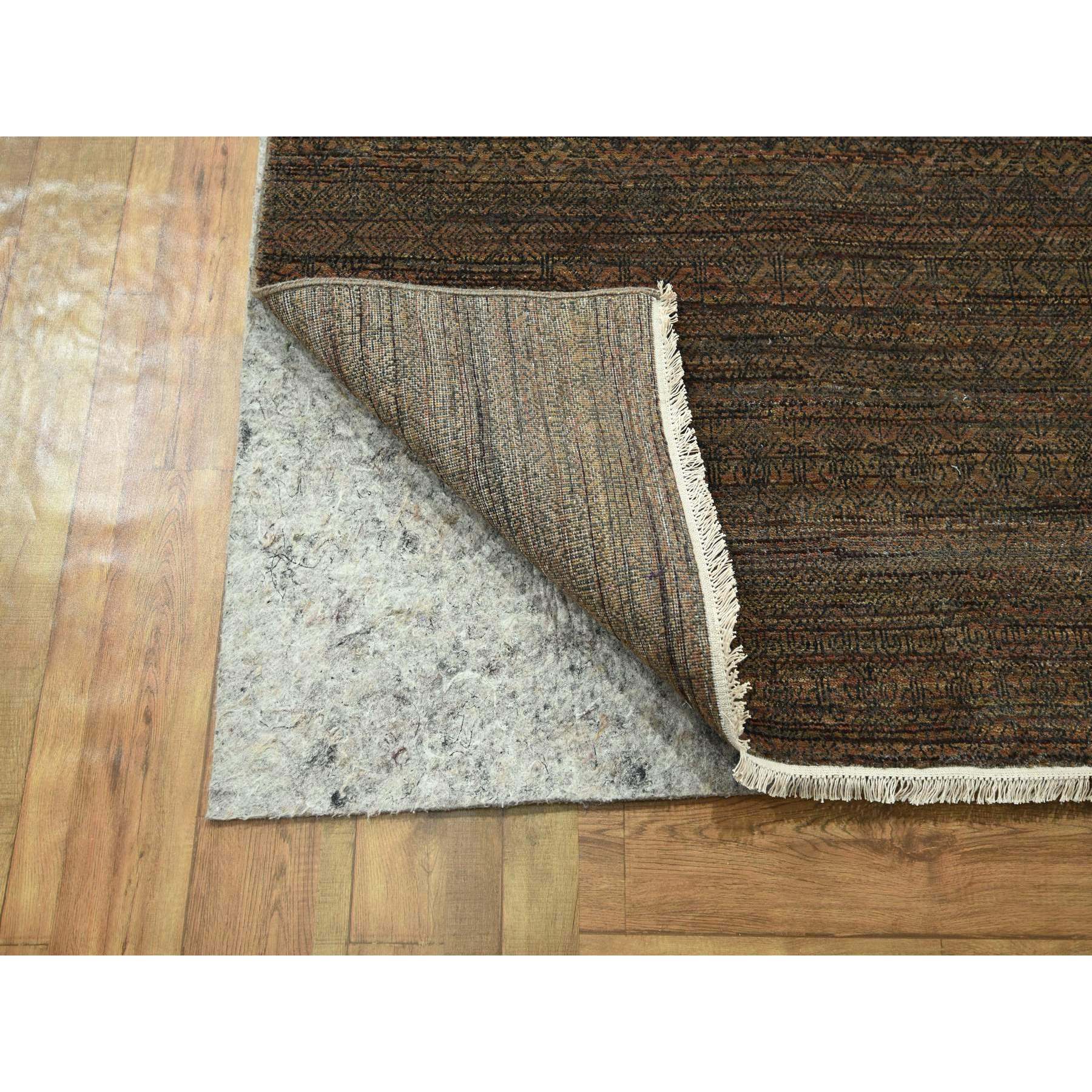 10'x14' Cinnamon Brown, Modern Grass Design, Hand Knotted, Borderless, Denser Weave, Tone on Tone, Wool and Silk, Lush and Plush, Oriental Rug Sh76334