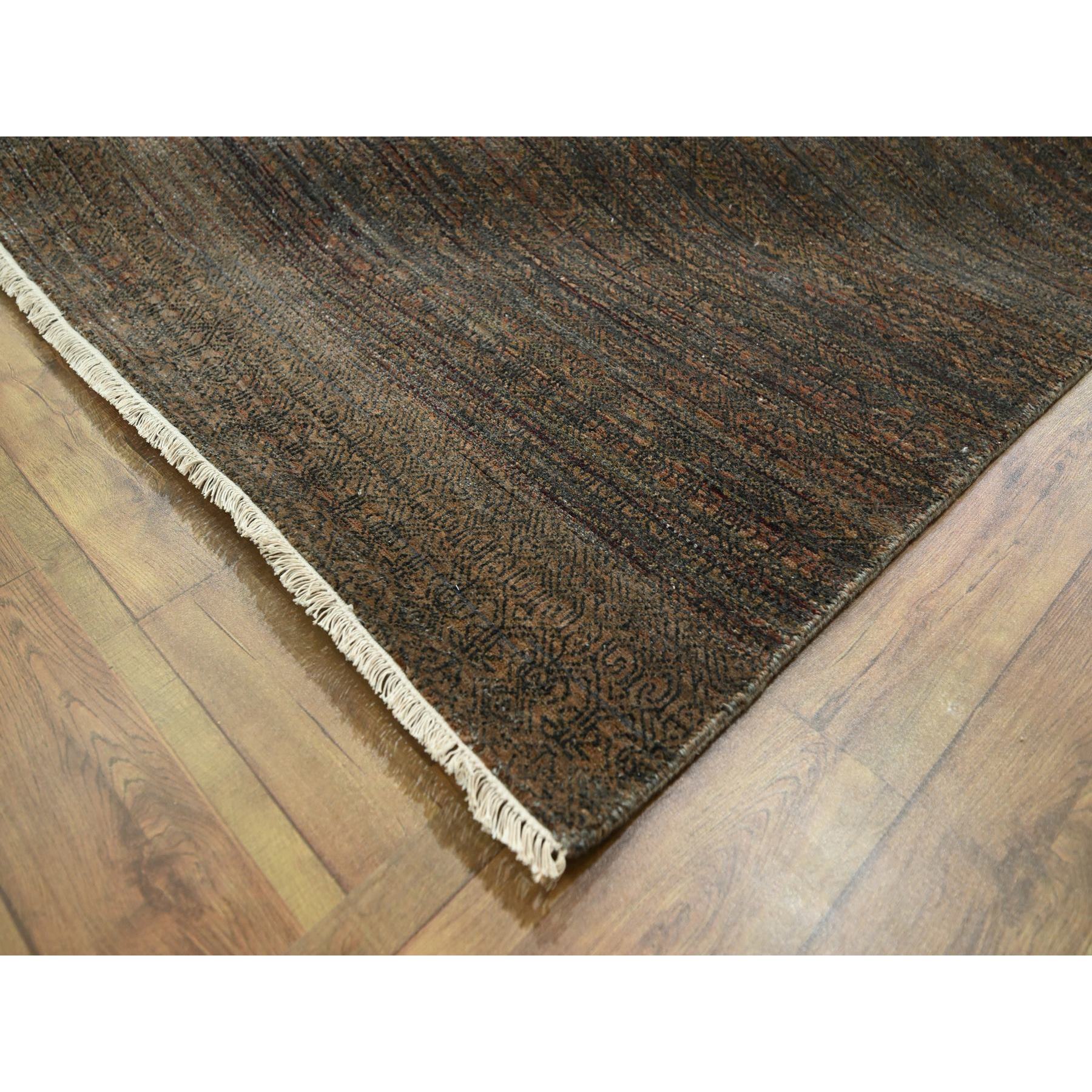 10'x14' Cinnamon Brown, Modern Grass Design, Hand Knotted, Borderless, Denser Weave, Tone on Tone, Wool and Silk, Lush and Plush, Oriental Rug Sh76334
