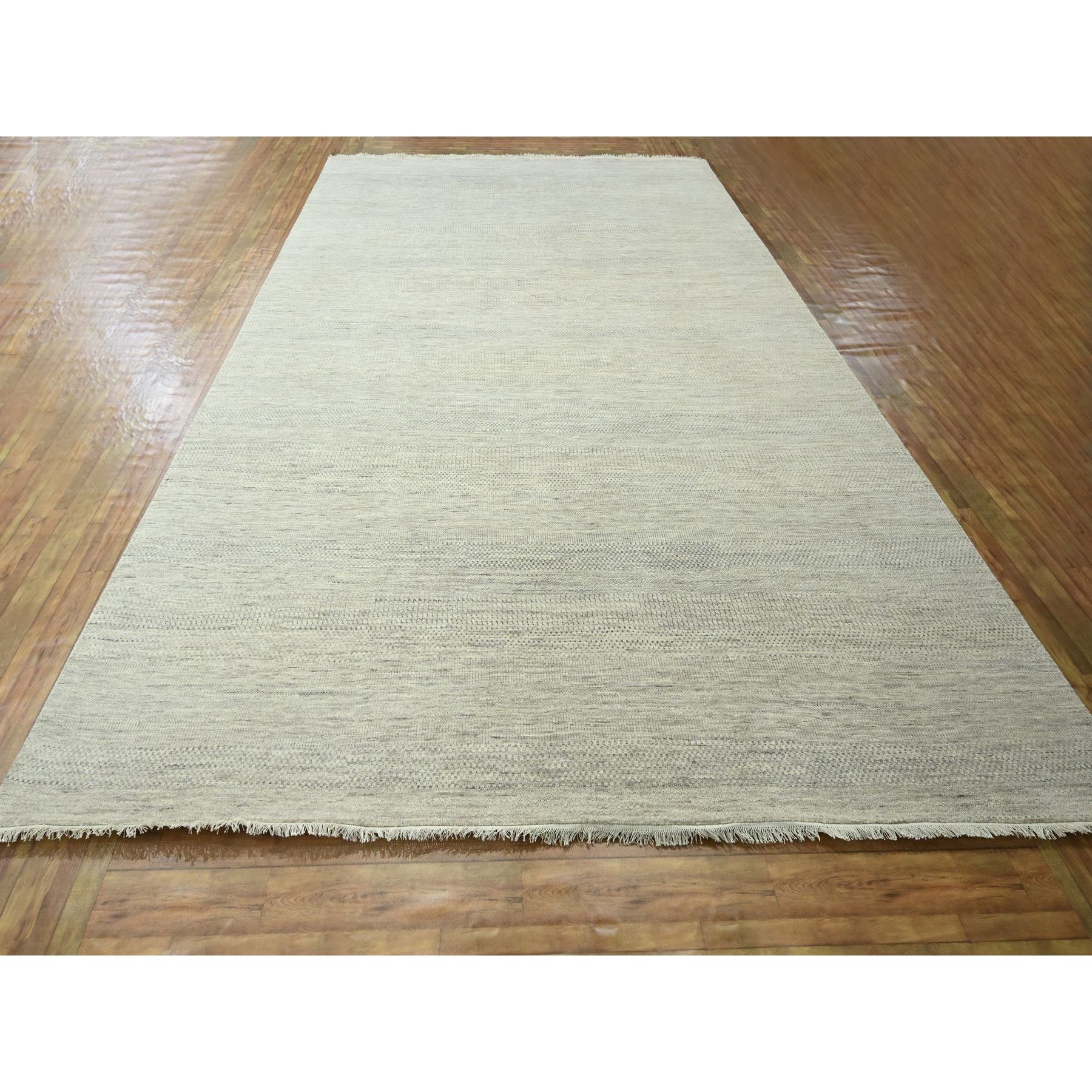10'x14' Bone White, Modern Grass Design, Hand Knotted, Borderless, Denser Weave, Tone on Tone, Wool and Silk, Lush and Plush, Oriental Rug Sh76335