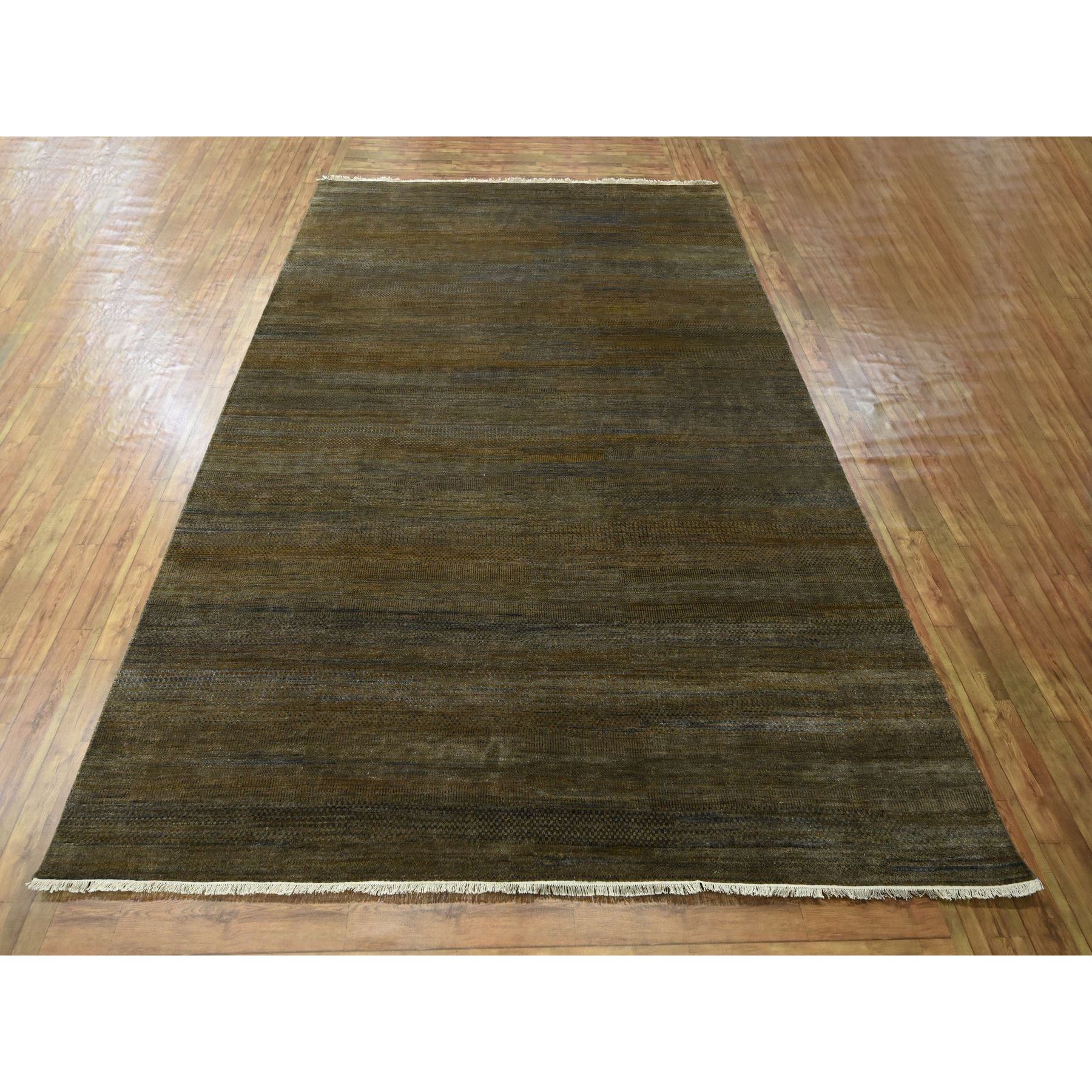 9'x11'10" Chocolate Brown, Modern Grass Design, Hand Knotted, Borderless, Denser Weave, Tone on Tone, Wool and Silk, Lush and Plush, Oriental Rug Sh76336