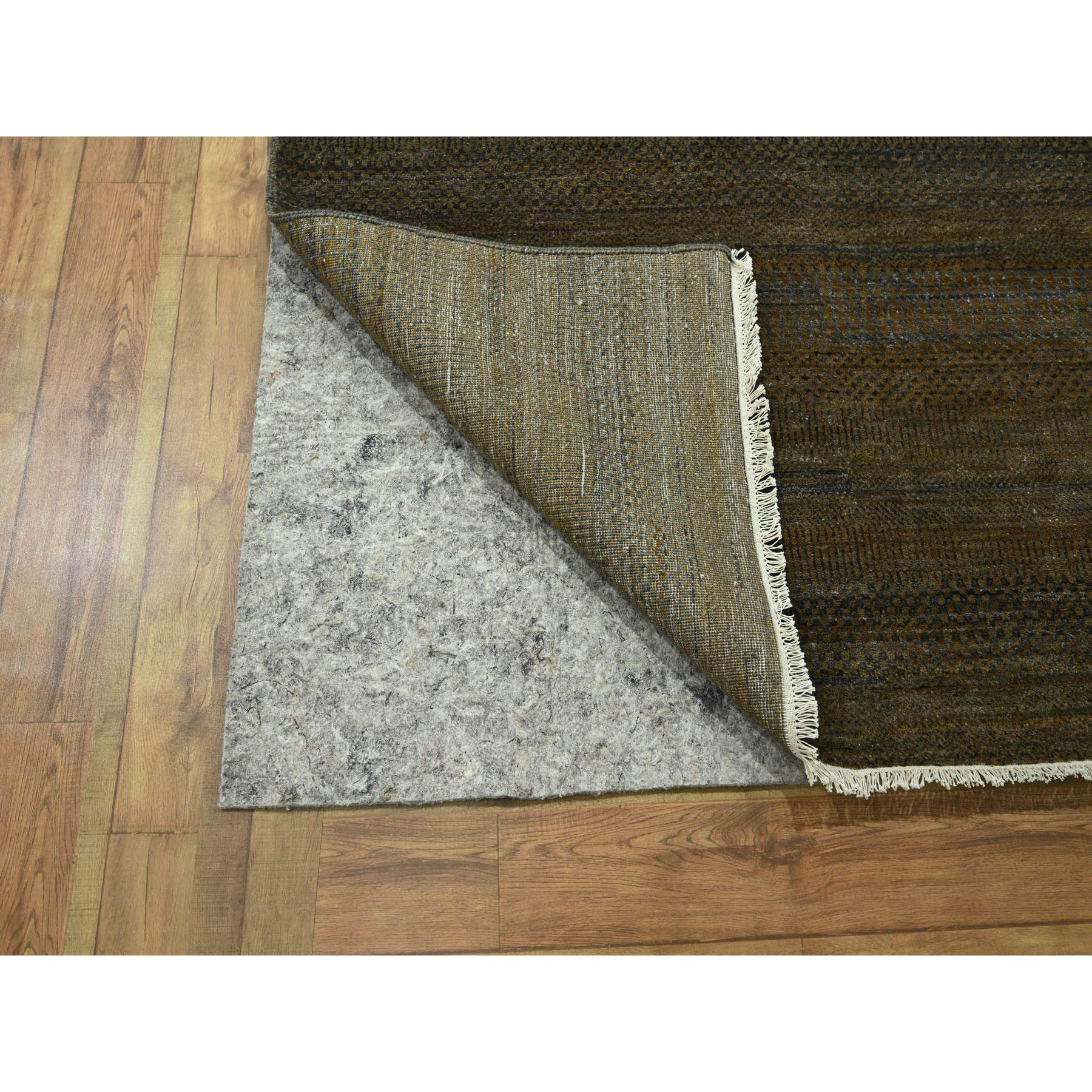 9'x11'10" Chocolate Brown, Modern Grass Design, Hand Knotted, Borderless, Denser Weave, Tone on Tone, Wool and Silk, Lush and Plush, Oriental Rug Sh76336