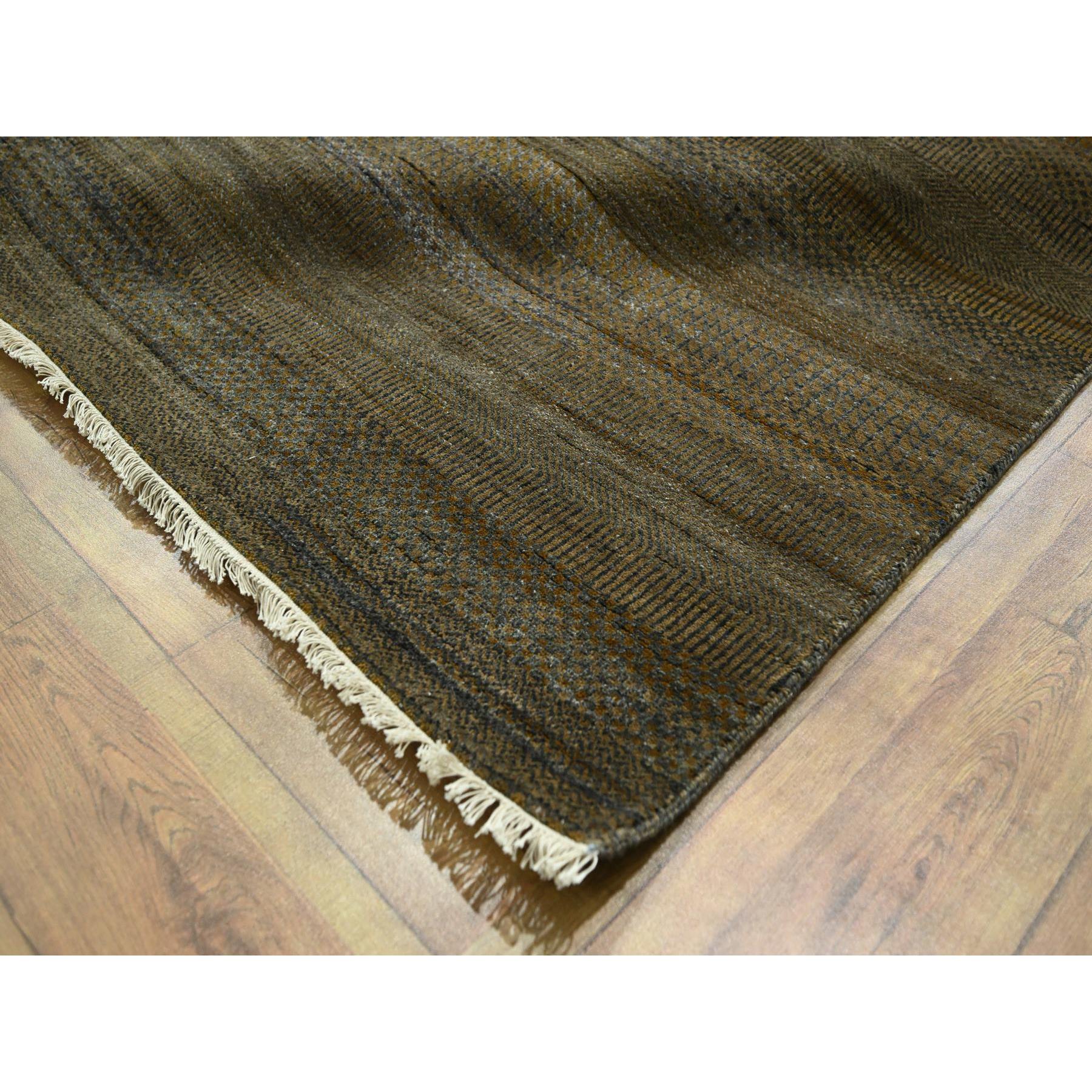 9'x11'10" Chocolate Brown, Modern Grass Design, Hand Knotted, Borderless, Denser Weave, Tone on Tone, Wool and Silk, Lush and Plush, Oriental Rug Sh76336