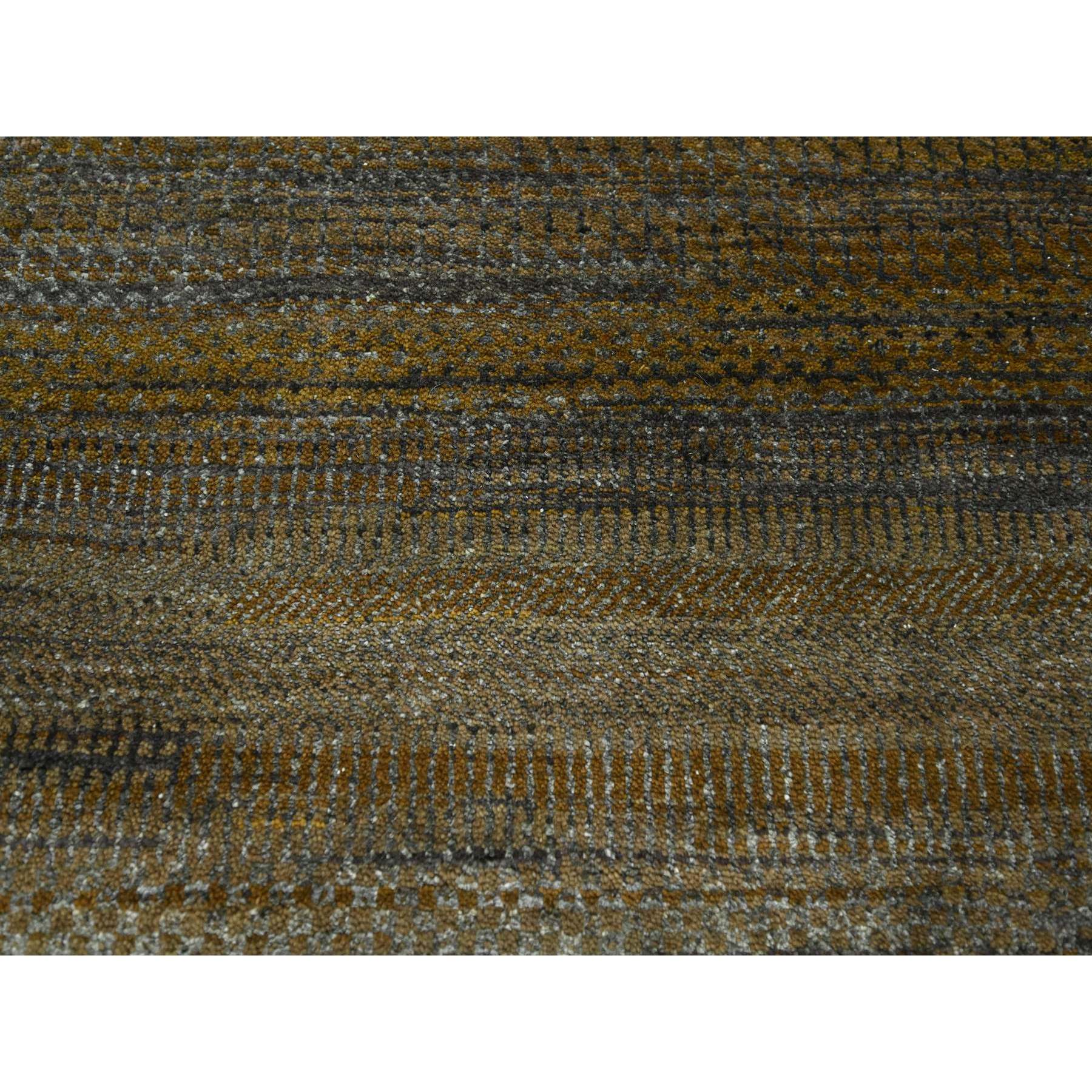 9'x11'10" Chocolate Brown, Modern Grass Design, Hand Knotted, Borderless, Denser Weave, Tone on Tone, Wool and Silk, Lush and Plush, Oriental Rug Sh76336