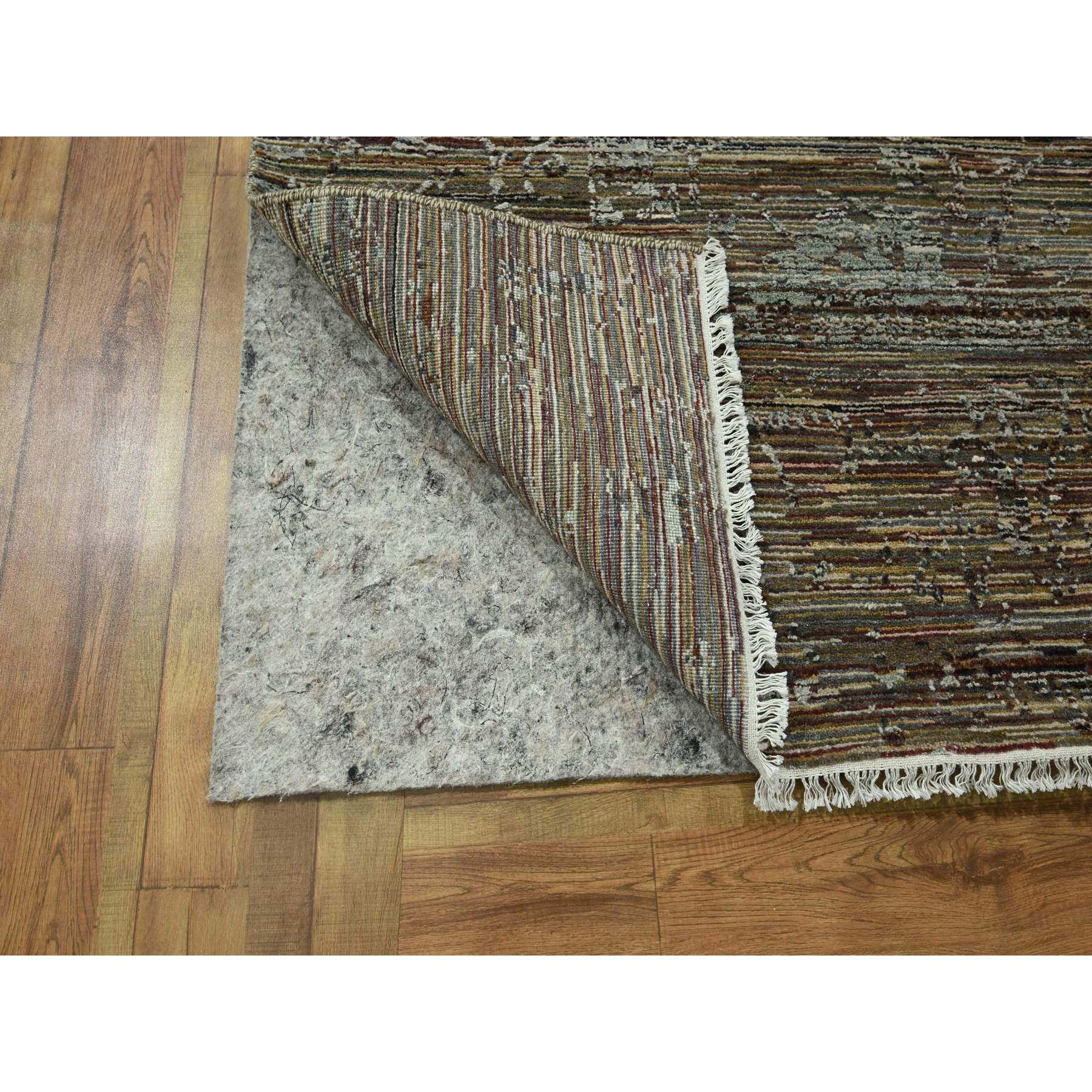 8'10"x12' Chipmunk Brown, Erased and Broken Line Design, Wool & Silk, Hand Knotted, Hi and Low, Oriental Rug Sh76337