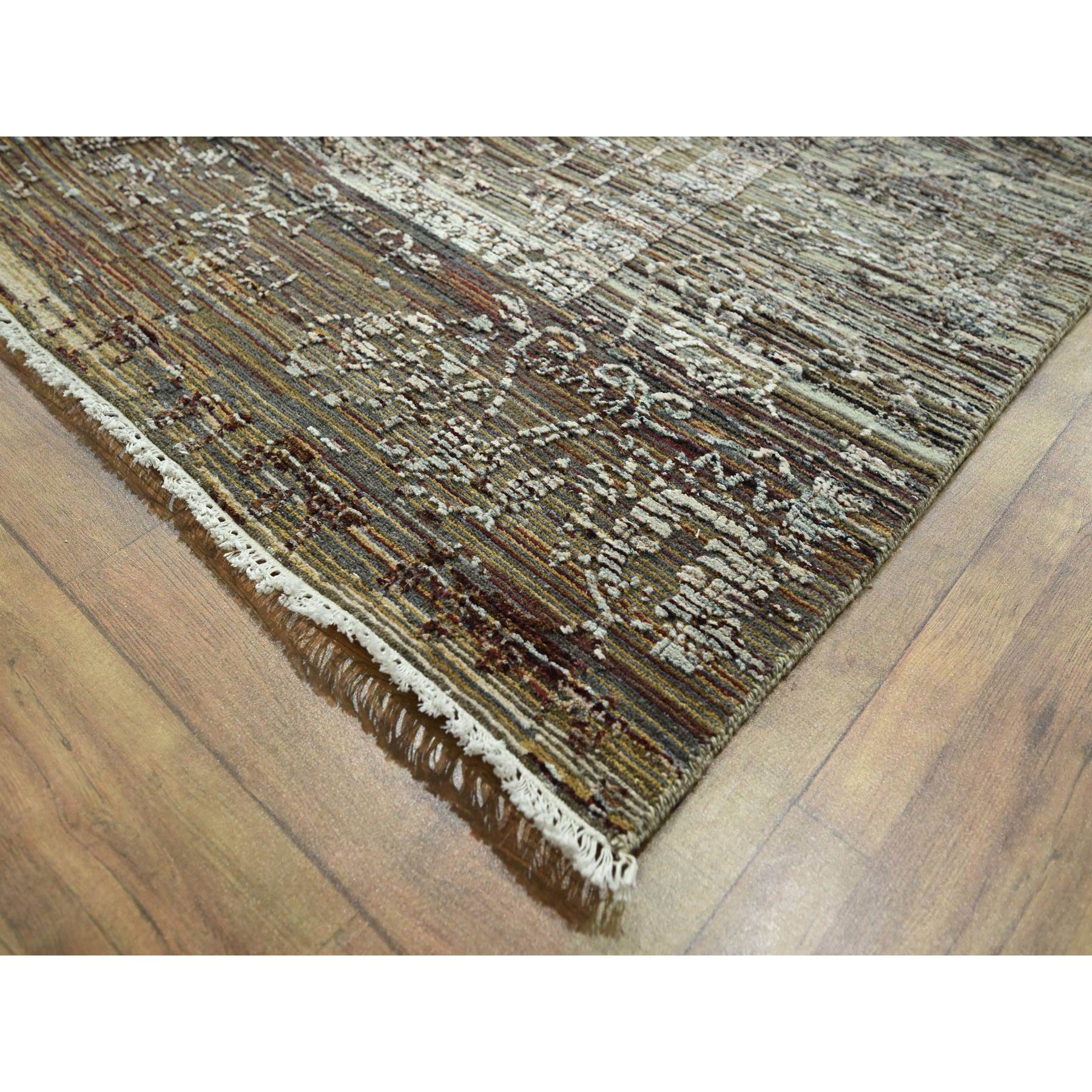 8'10"x12' Chipmunk Brown, Erased and Broken Line Design, Wool & Silk, Hand Knotted, Hi and Low, Oriental Rug Sh76337