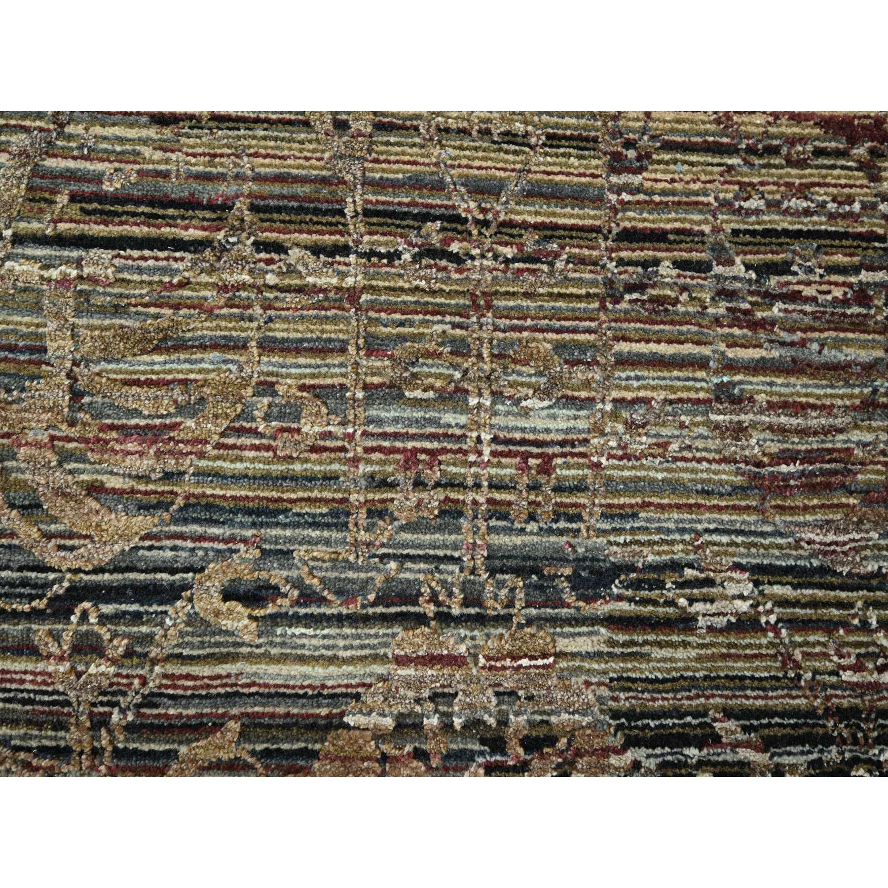 8'10"x12' Chipmunk Brown, Erased and Broken Line Design, Wool & Silk, Hand Knotted, Hi and Low, Oriental Rug Sh76337