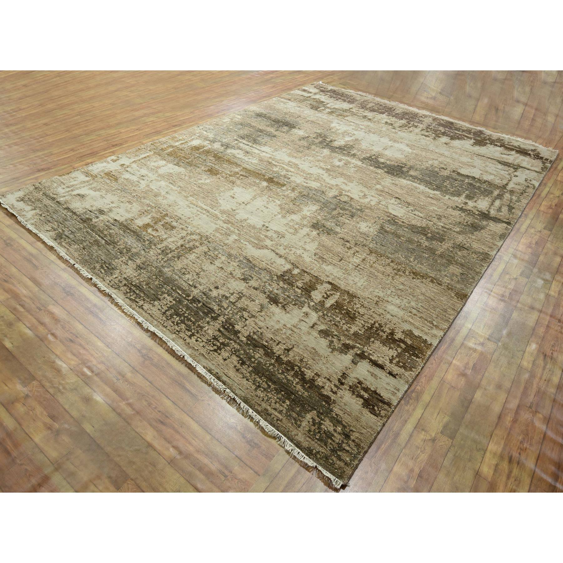 9'x12' Beige & Brown, Modern Abstract Design with Natural Colors, Wool and Silk, Hand Knotted, Oriental Rug Sh76339