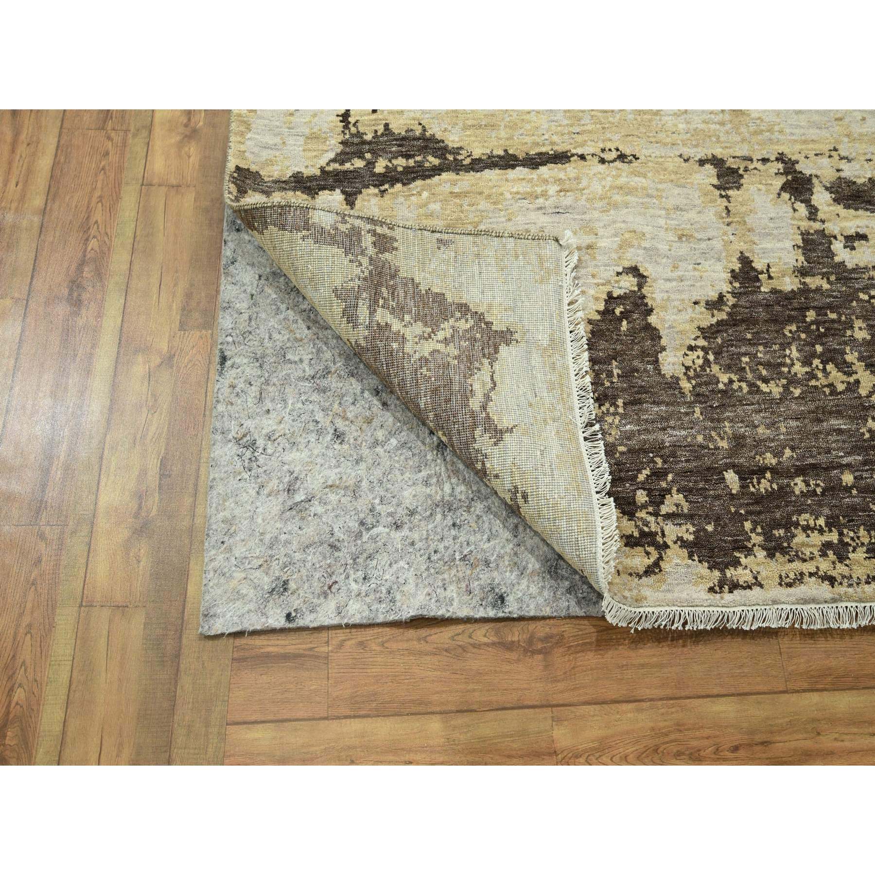 9'x12' Ivory & Chocolate Brown, Modern Abstract Design with Natural Colors, Hand Knotted, Wool and Silk, Oriental Rug Sh76340