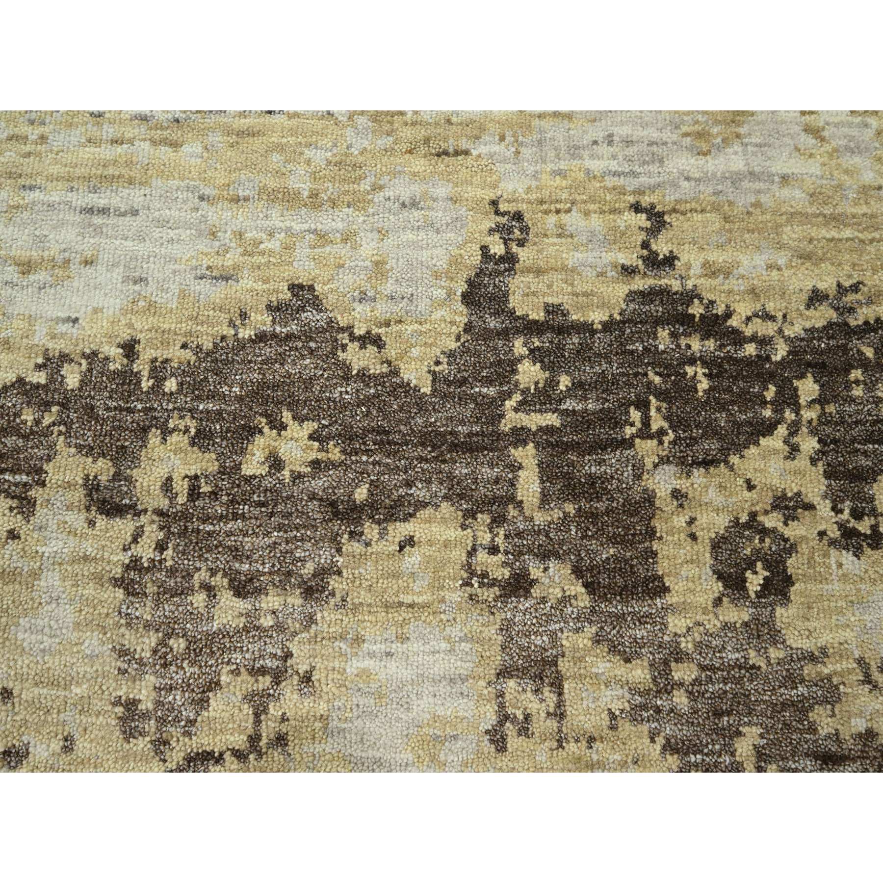 9'x12' Ivory & Chocolate Brown, Modern Abstract Design with Natural Colors, Hand Knotted, Wool and Silk, Oriental Rug Sh76340