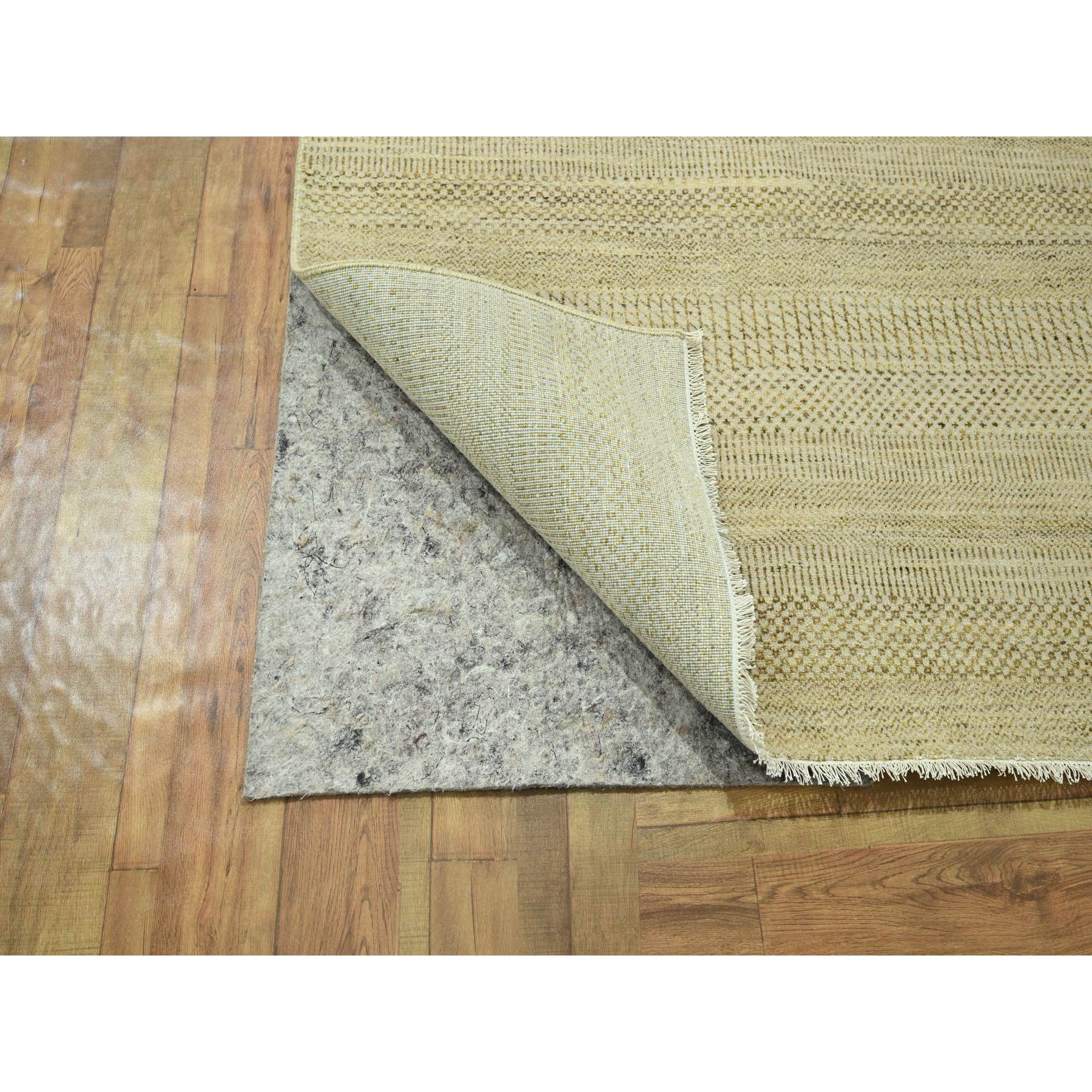 9'1"x12'3" Ecru Brown, Modern Grass Design, Hand Knotted, Borderless, Tone on Tone, Wool and Silk, Denser Weave, Lush and Plush, Oriental Rug Sh76341