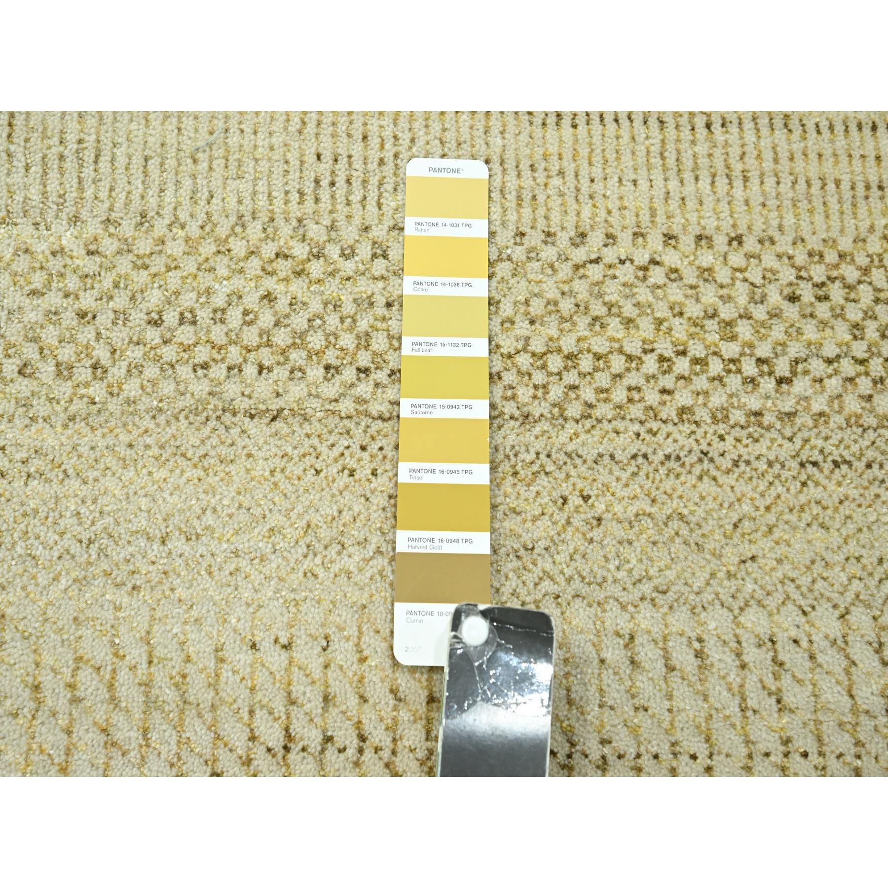9'1"x12'3" Ecru Brown, Modern Grass Design, Hand Knotted, Borderless, Tone on Tone, Wool and Silk, Denser Weave, Lush and Plush, Oriental Rug Sh76341