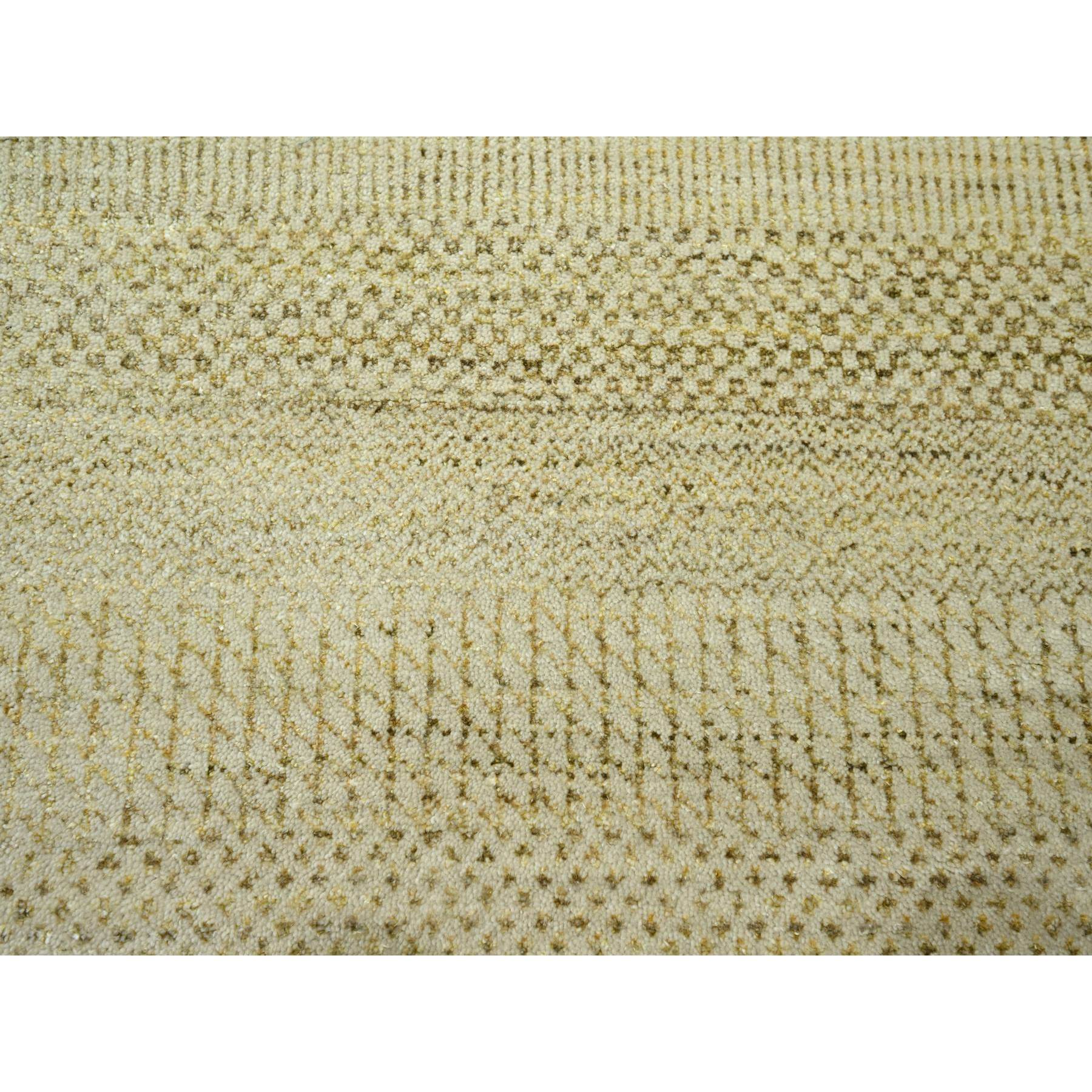 9'1"x12'3" Ecru Brown, Modern Grass Design, Hand Knotted, Borderless, Tone on Tone, Wool and Silk, Denser Weave, Lush and Plush, Oriental Rug Sh76341