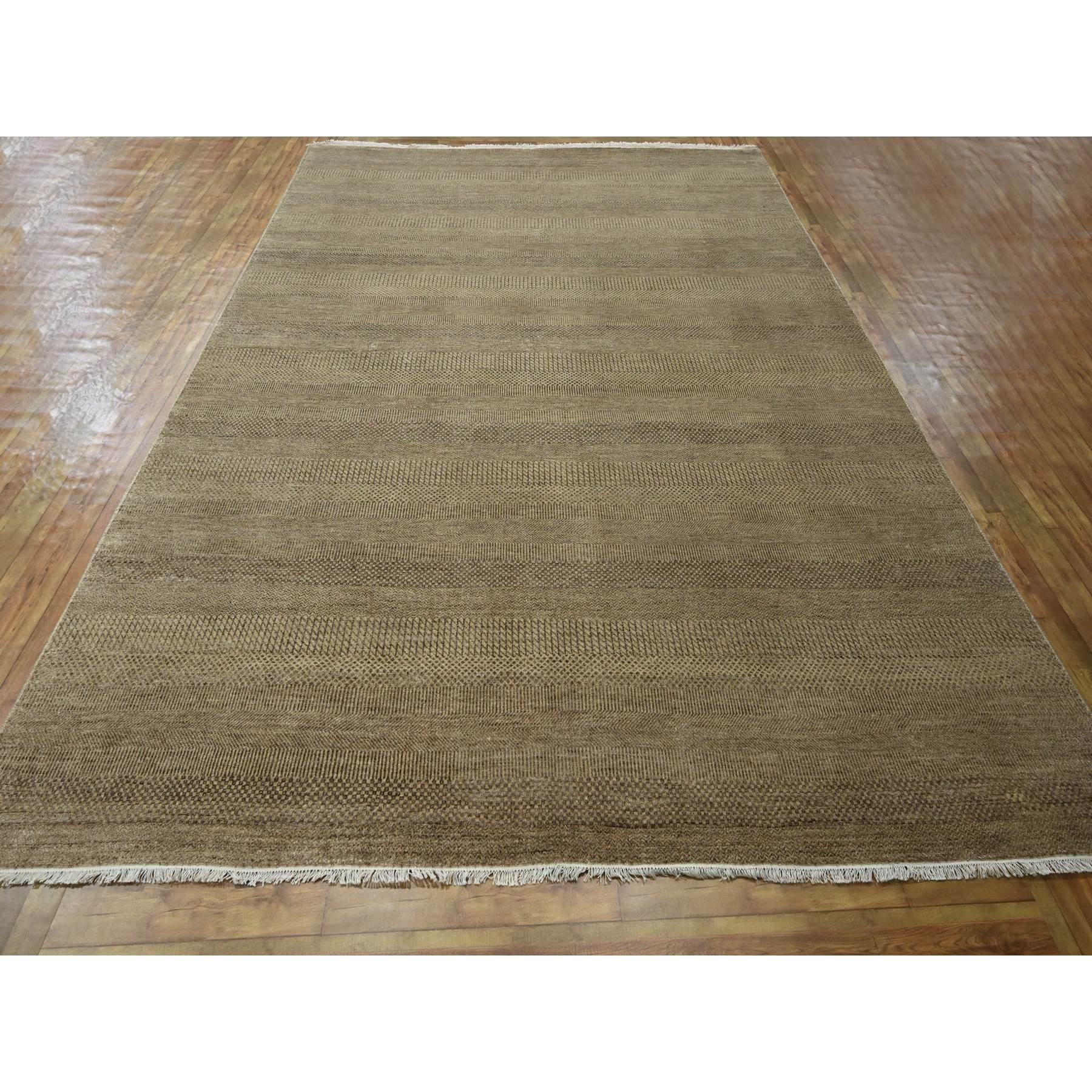 8'10"x12' Nuthatch Brown, Modern Grass Design, Hand Knotted, Denser Weave, Tone on Tone, Borderless, Wool and Silk, Lush and Plush, Oriental Rug Sh76342