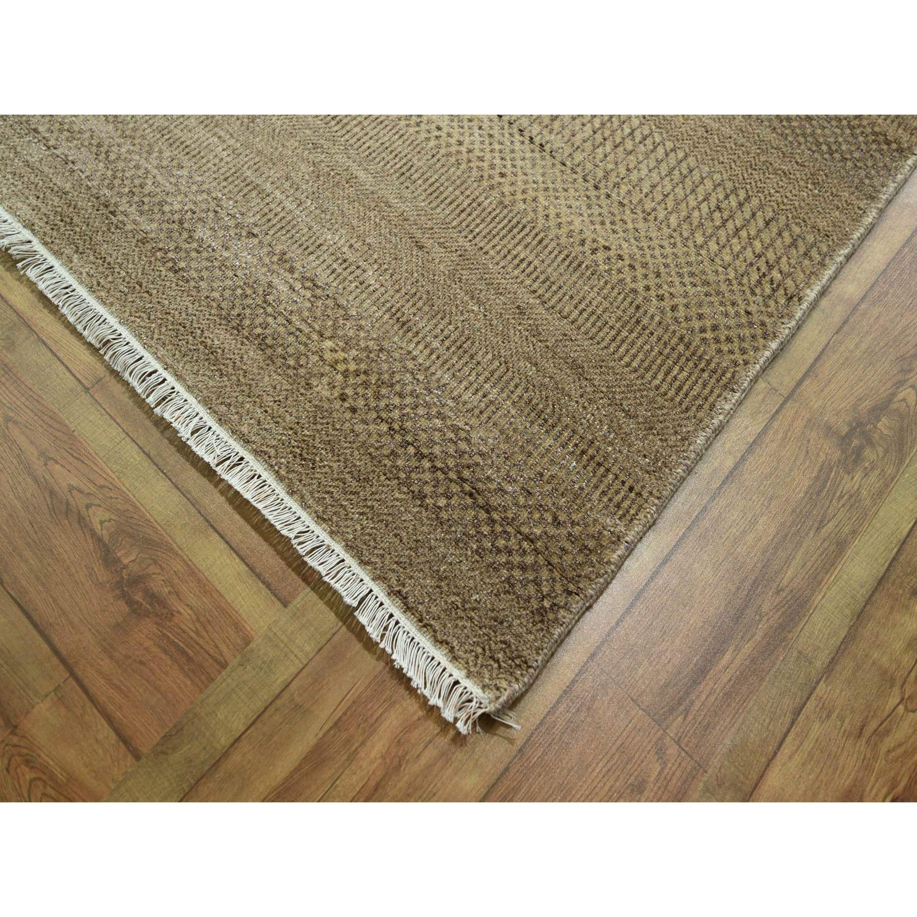 8'10"x12' Nuthatch Brown, Modern Grass Design, Hand Knotted, Denser Weave, Tone on Tone, Borderless, Wool and Silk, Lush and Plush, Oriental Rug Sh76342