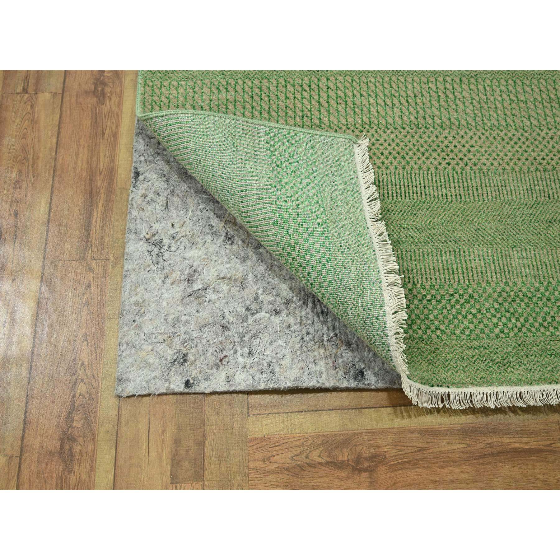 8'1"x10'3" Peppermint Green, Modern Grass Design, Hand Knotted, Denser Weave, Tone on Tone, Borderless, Wool and Silk, Lush and Plush, Oriental Rug Sh76343