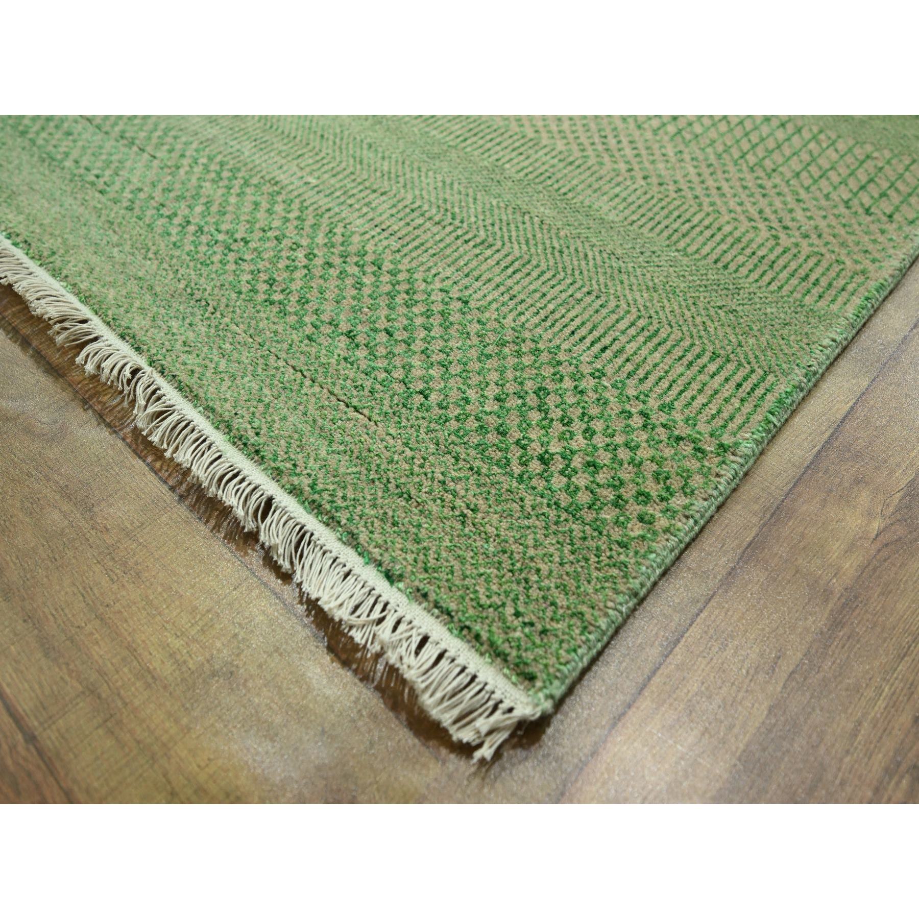8'1"x10'3" Peppermint Green, Modern Grass Design, Hand Knotted, Denser Weave, Tone on Tone, Borderless, Wool and Silk, Lush and Plush, Oriental Rug Sh76343