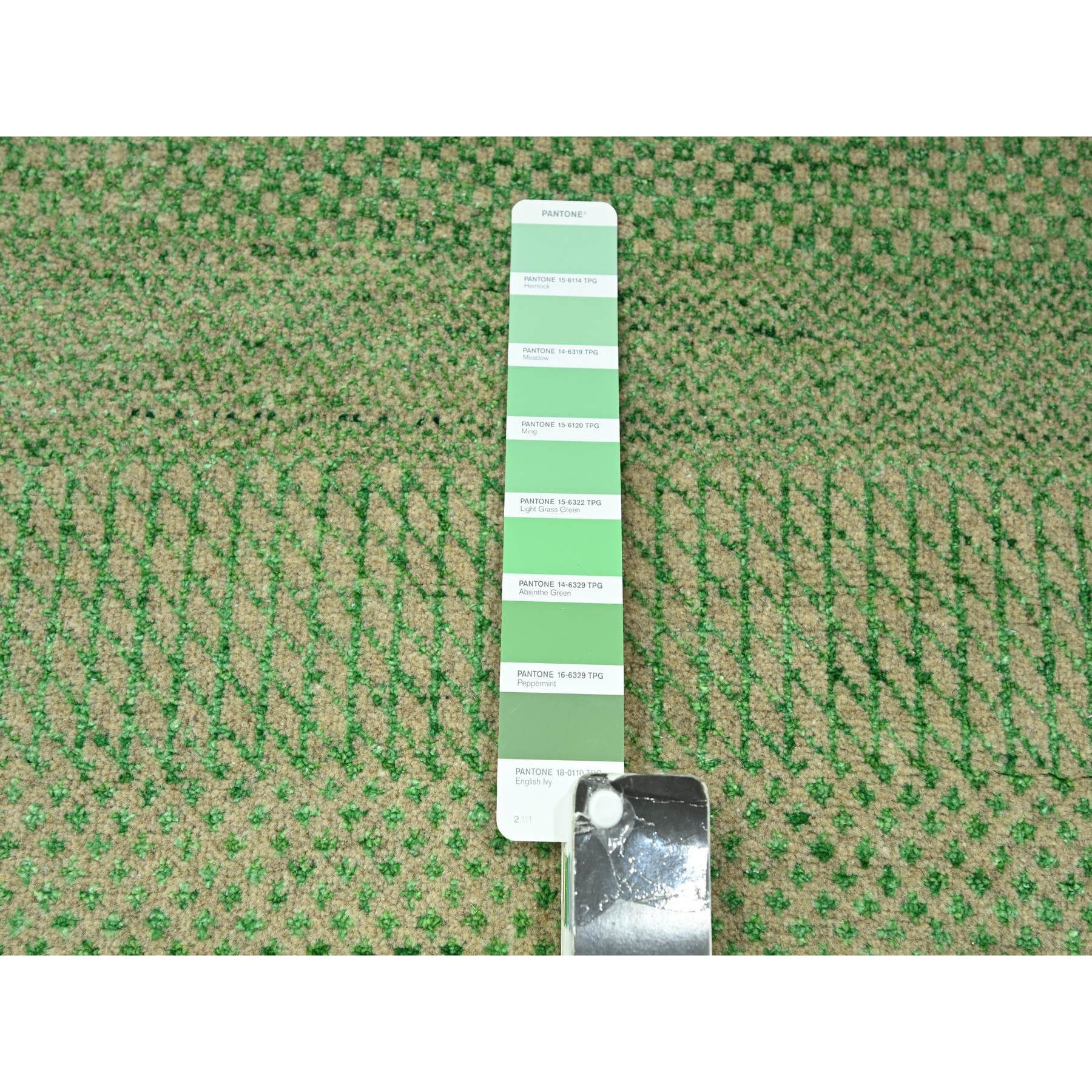 8'1"x10'3" Peppermint Green, Modern Grass Design, Hand Knotted, Denser Weave, Tone on Tone, Borderless, Wool and Silk, Lush and Plush, Oriental Rug Sh76343