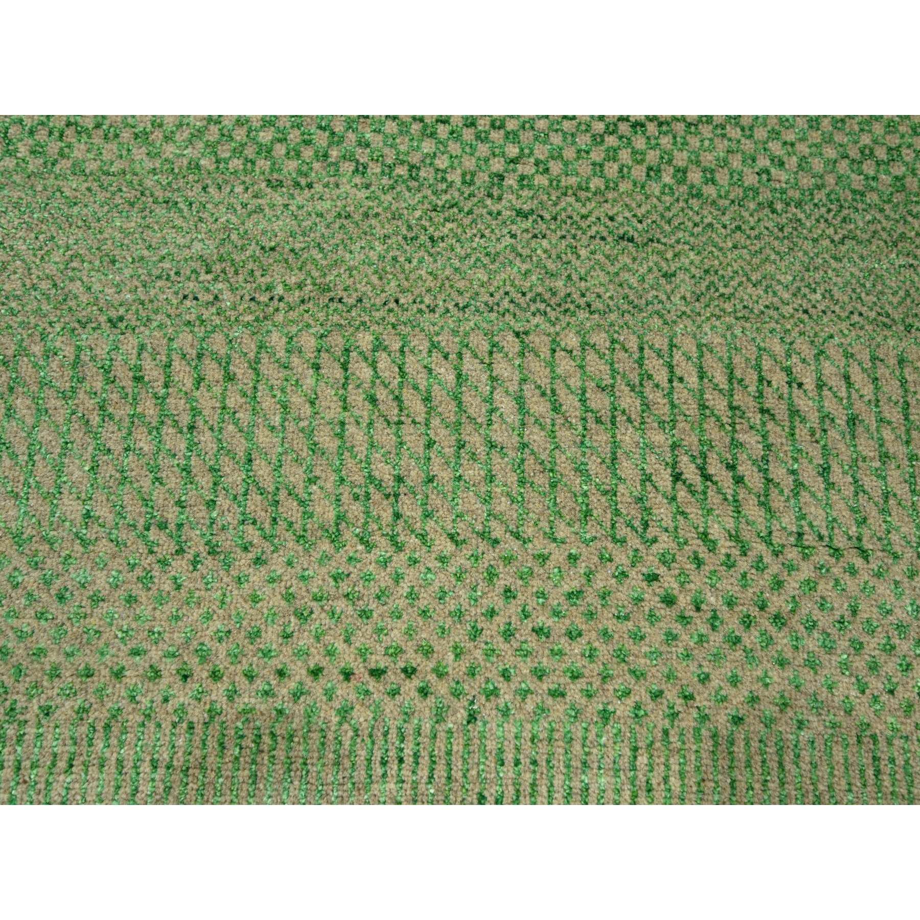 8'1"x10'3" Peppermint Green, Modern Grass Design, Hand Knotted, Denser Weave, Tone on Tone, Borderless, Wool and Silk, Lush and Plush, Oriental Rug Sh76343