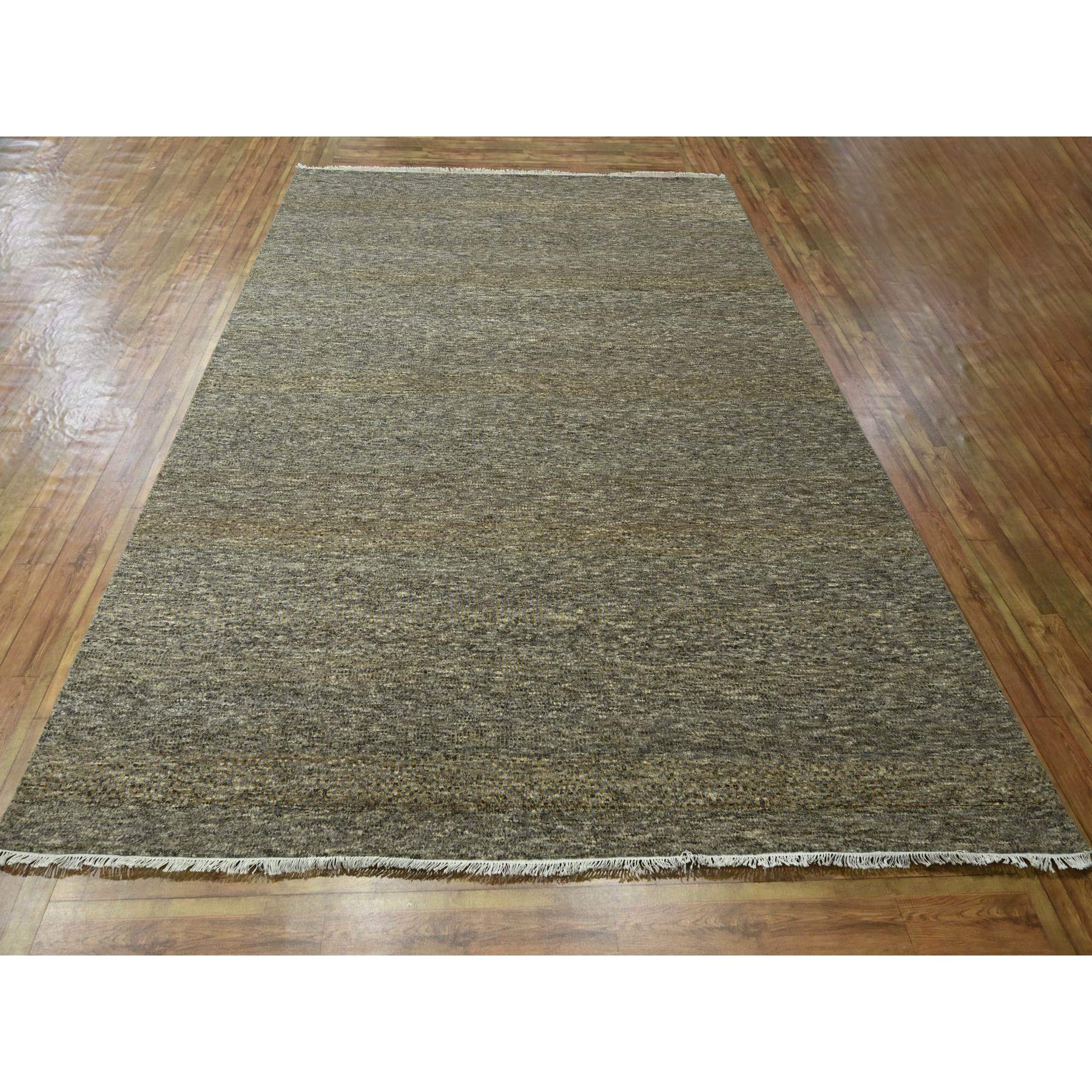 8'x10' Cedar Brown, Modern Grass Design, Hand Knotted, Borderless, Tone on Tone, Denser Weave, Wool and Silk, Lush and Plush, Oriental Rug Sh76344