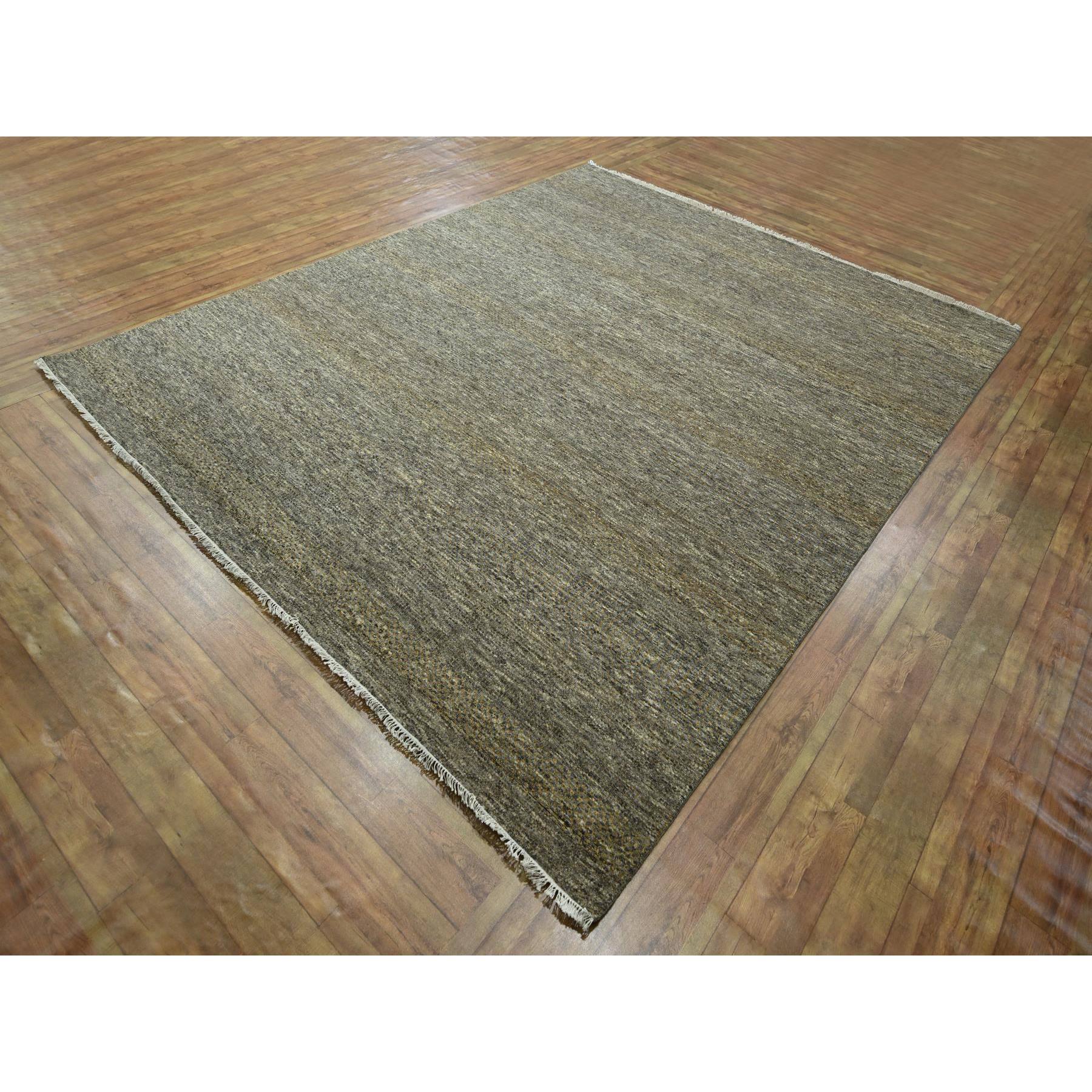 8'x10' Cedar Brown, Modern Grass Design, Hand Knotted, Borderless, Tone on Tone, Denser Weave, Wool and Silk, Lush and Plush, Oriental Rug Sh76344