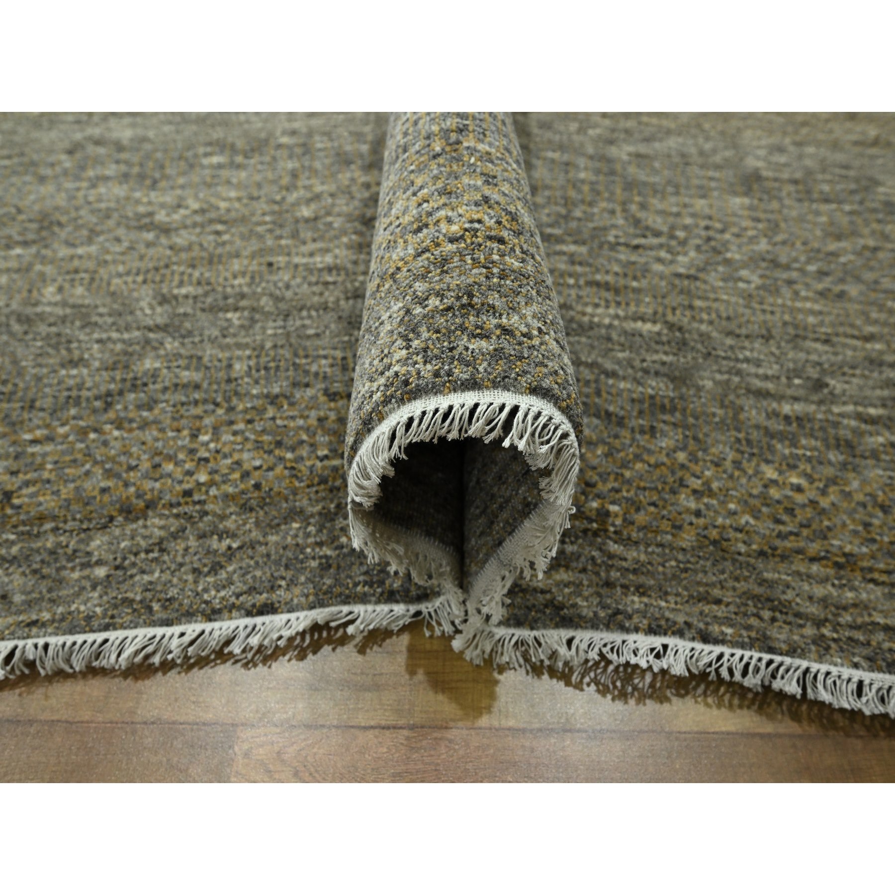 8'x10' Cedar Brown, Modern Grass Design, Hand Knotted, Borderless, Tone on Tone, Denser Weave, Wool and Silk, Lush and Plush, Oriental Rug Sh76344