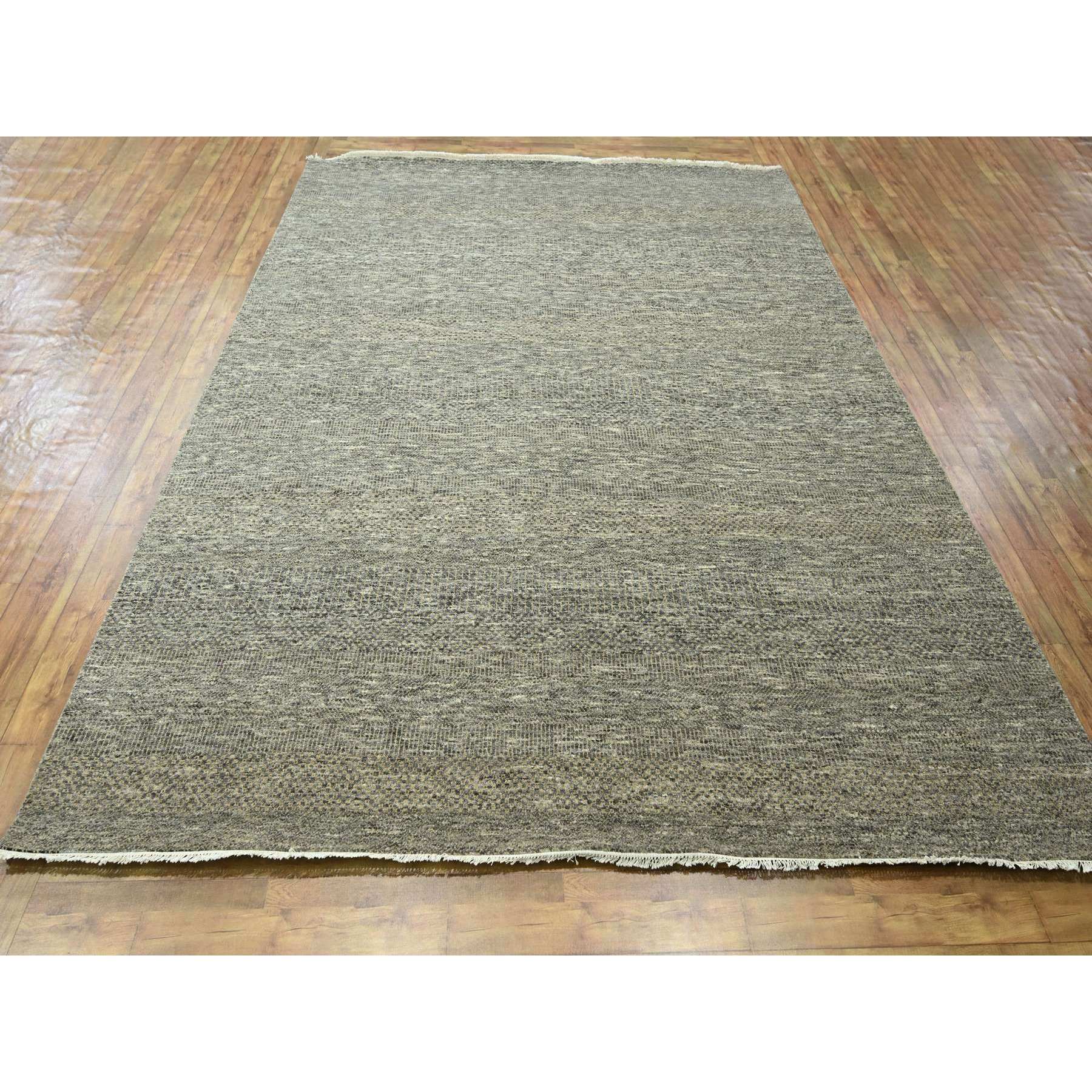 8'x10' Stone Gray, Modern Grass Design, Wool and Silk, Hand Knotted, Borderless, Denser Weave, Tone on Tone, Lush and Plush, Oriental Rug Sh76345