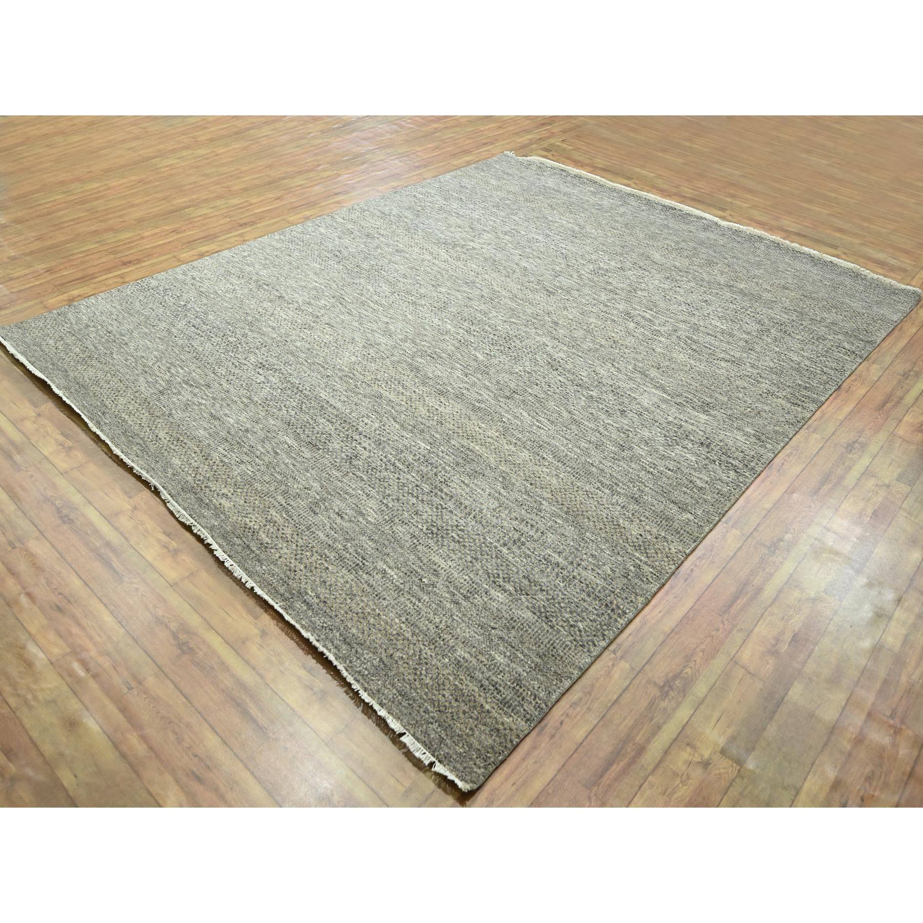 8'x10' Stone Gray, Modern Grass Design, Wool and Silk, Hand Knotted, Borderless, Denser Weave, Tone on Tone, Lush and Plush, Oriental Rug Sh76345