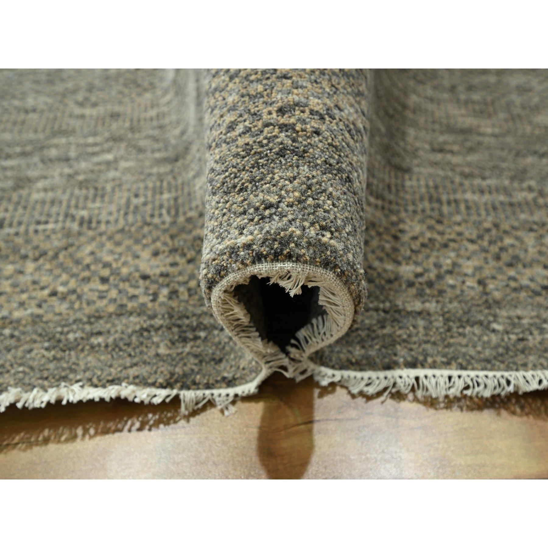 8'x10' Stone Gray, Modern Grass Design, Wool and Silk, Hand Knotted, Borderless, Denser Weave, Tone on Tone, Lush and Plush, Oriental Rug Sh76345