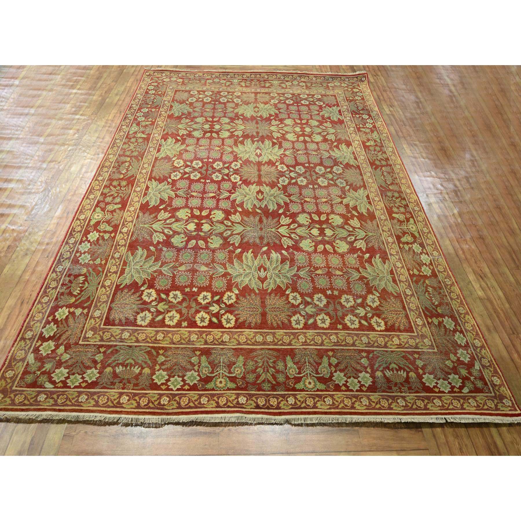8'x10'2" Auburn Red, Original Mughal Design Agra, Zero Pile, 100% Wool, Hand Knotted, Vegetable Dyes, Oriental Rug Sh76346