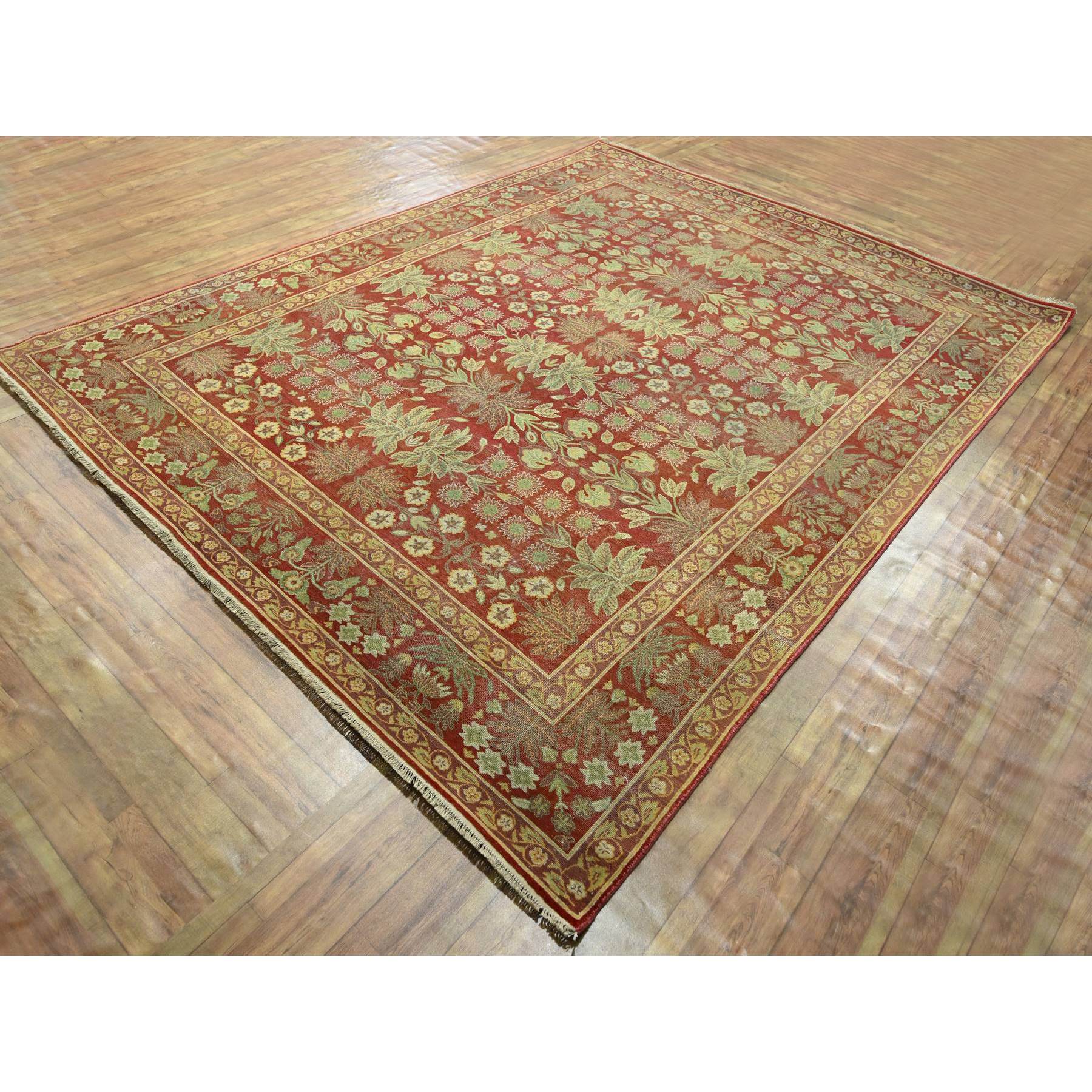 8'x10'2" Auburn Red, Original Mughal Design Agra, Zero Pile, 100% Wool, Hand Knotted, Vegetable Dyes, Oriental Rug Sh76346