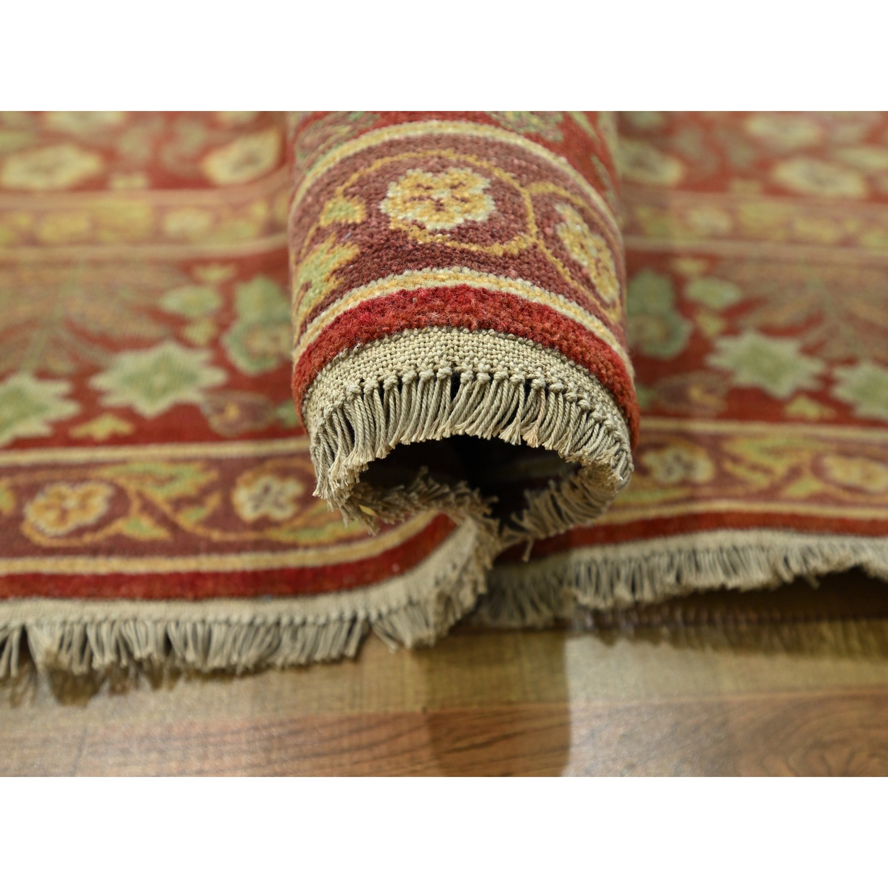 8'x10'2" Auburn Red, Original Mughal Design Agra, Zero Pile, 100% Wool, Hand Knotted, Vegetable Dyes, Oriental Rug Sh76346