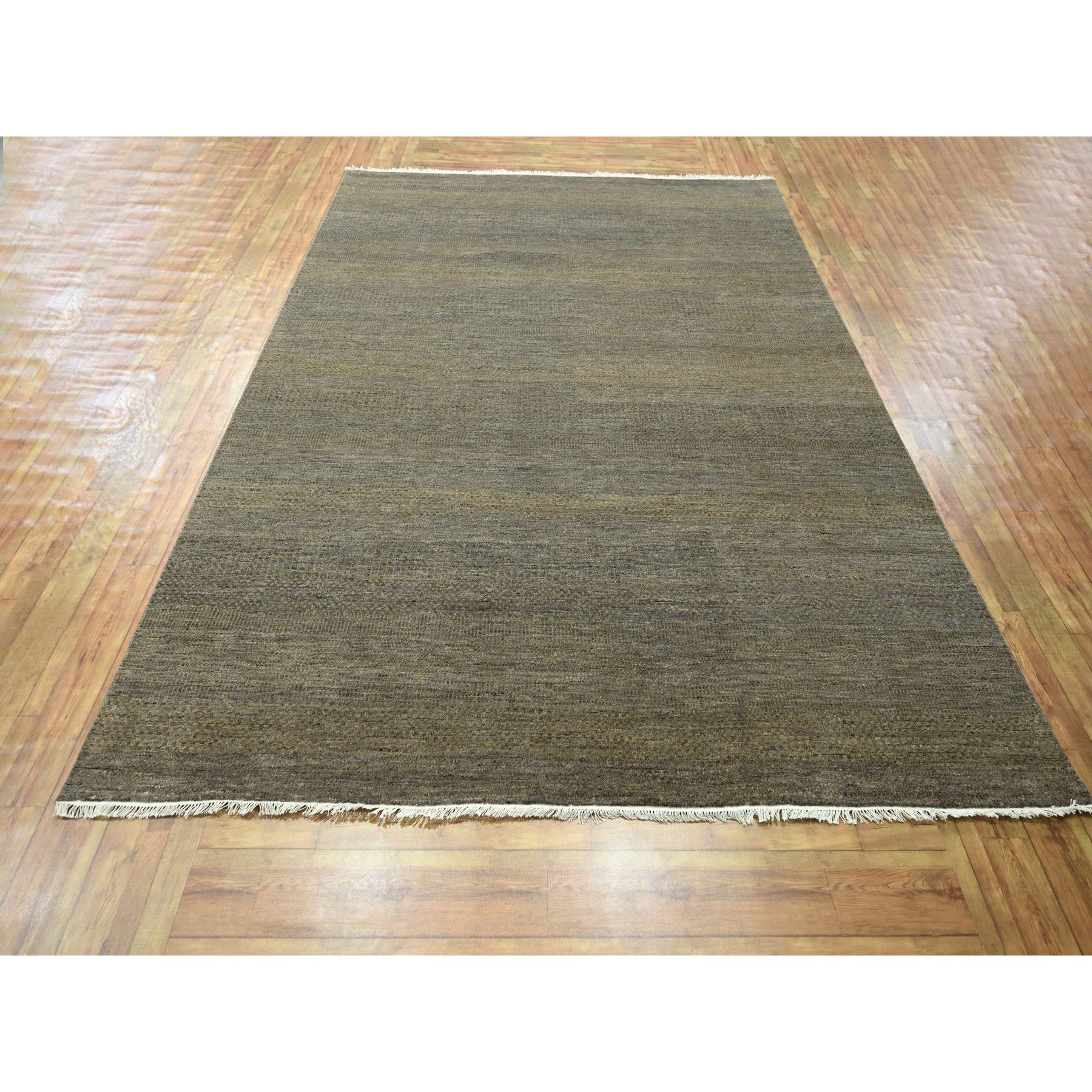 7'10"x10' Honey Brown, Modern Grass Design, Hand Knotted, Tone on Tone, Wool and Silk, Denser Weave, Lush and Plush, Borderless, Oriental Rug Sh76347