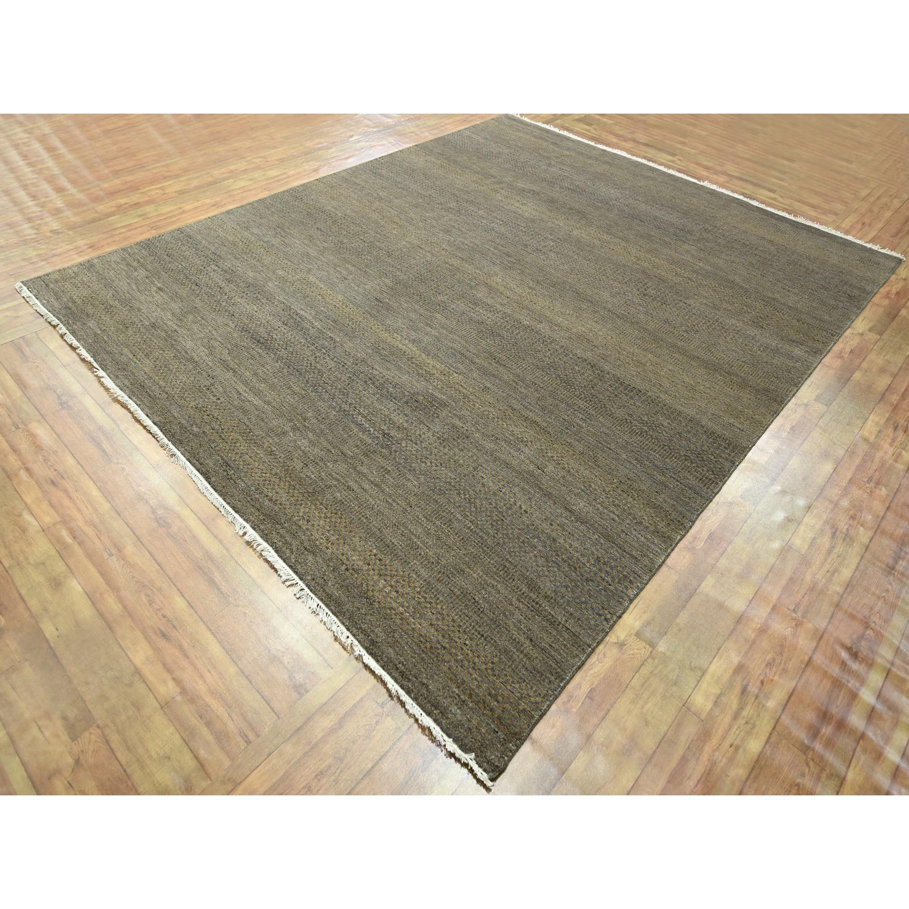 7'10"x10' Honey Brown, Modern Grass Design, Hand Knotted, Tone on Tone, Wool and Silk, Denser Weave, Lush and Plush, Borderless, Oriental Rug Sh76347