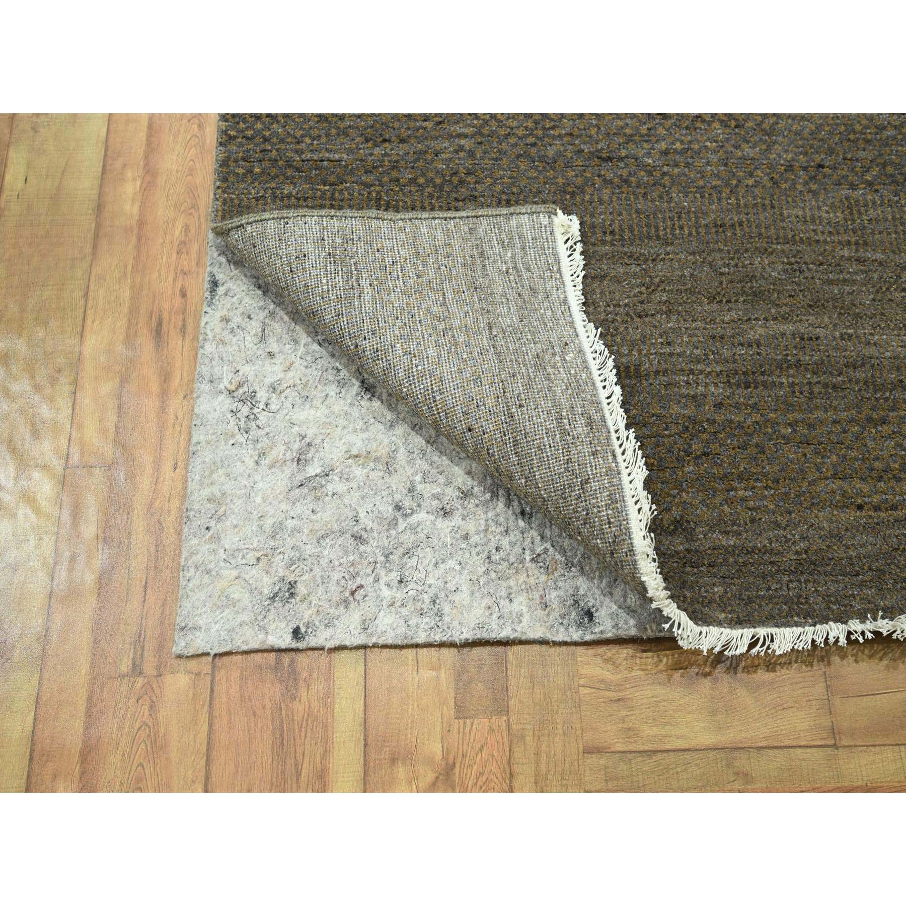 7'10"x10' Honey Brown, Modern Grass Design, Hand Knotted, Tone on Tone, Wool and Silk, Denser Weave, Lush and Plush, Borderless, Oriental Rug Sh76347