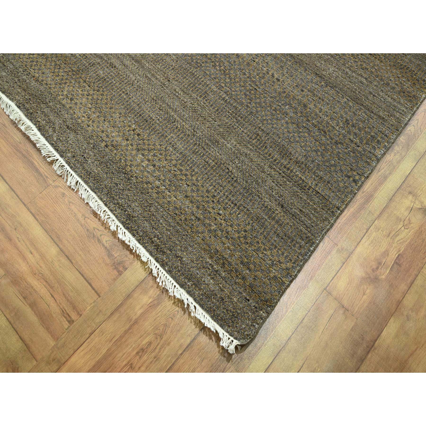 7'10"x10' Honey Brown, Modern Grass Design, Hand Knotted, Tone on Tone, Wool and Silk, Denser Weave, Lush and Plush, Borderless, Oriental Rug Sh76347