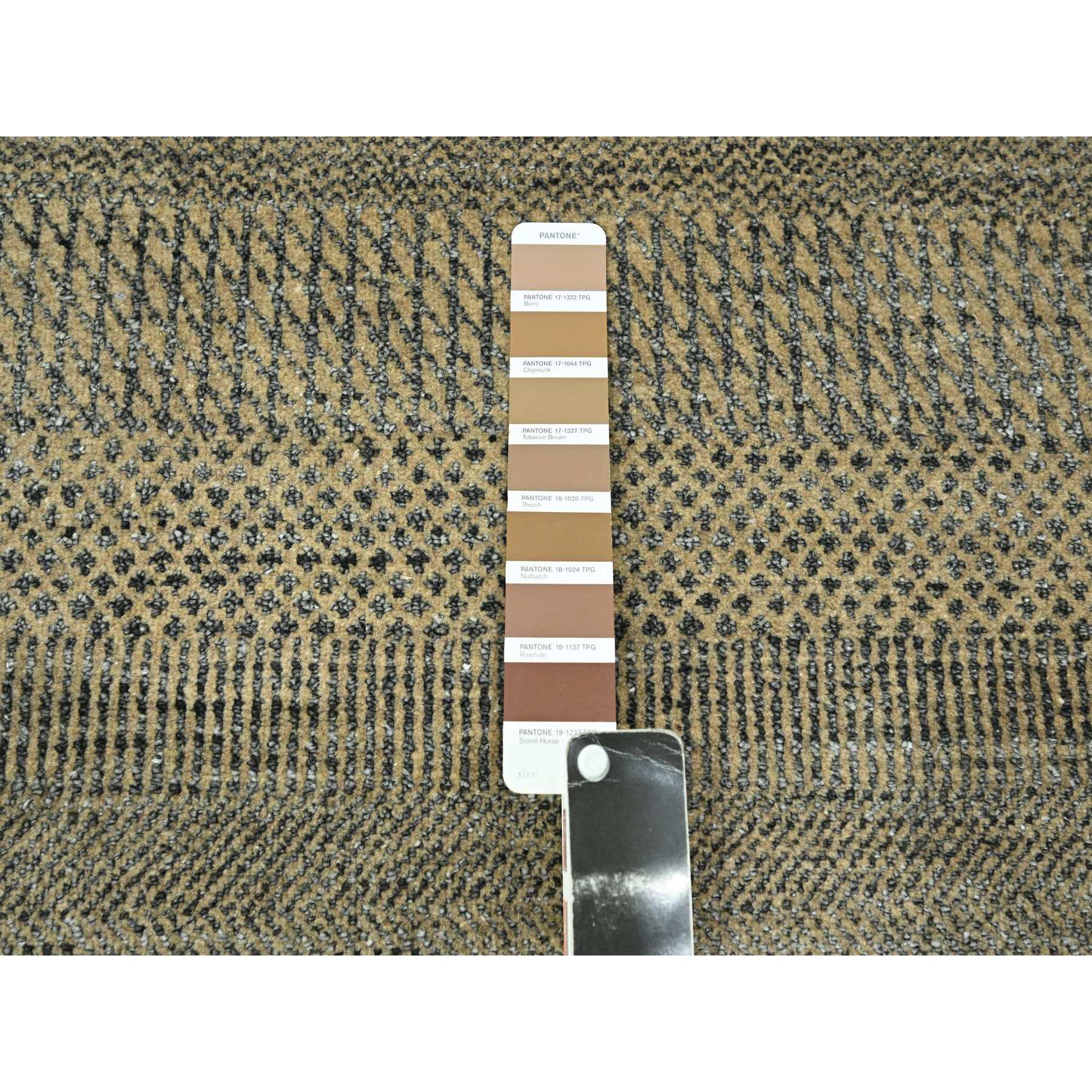 2'6"x20'4" Ecru Brown, Modern Grass Design, Hand Knotted, Wool and Silk, Denser Weave, Tone on Tone, Lush and Plush, Borderless, XL Runner, Oriental Rug Sh76348