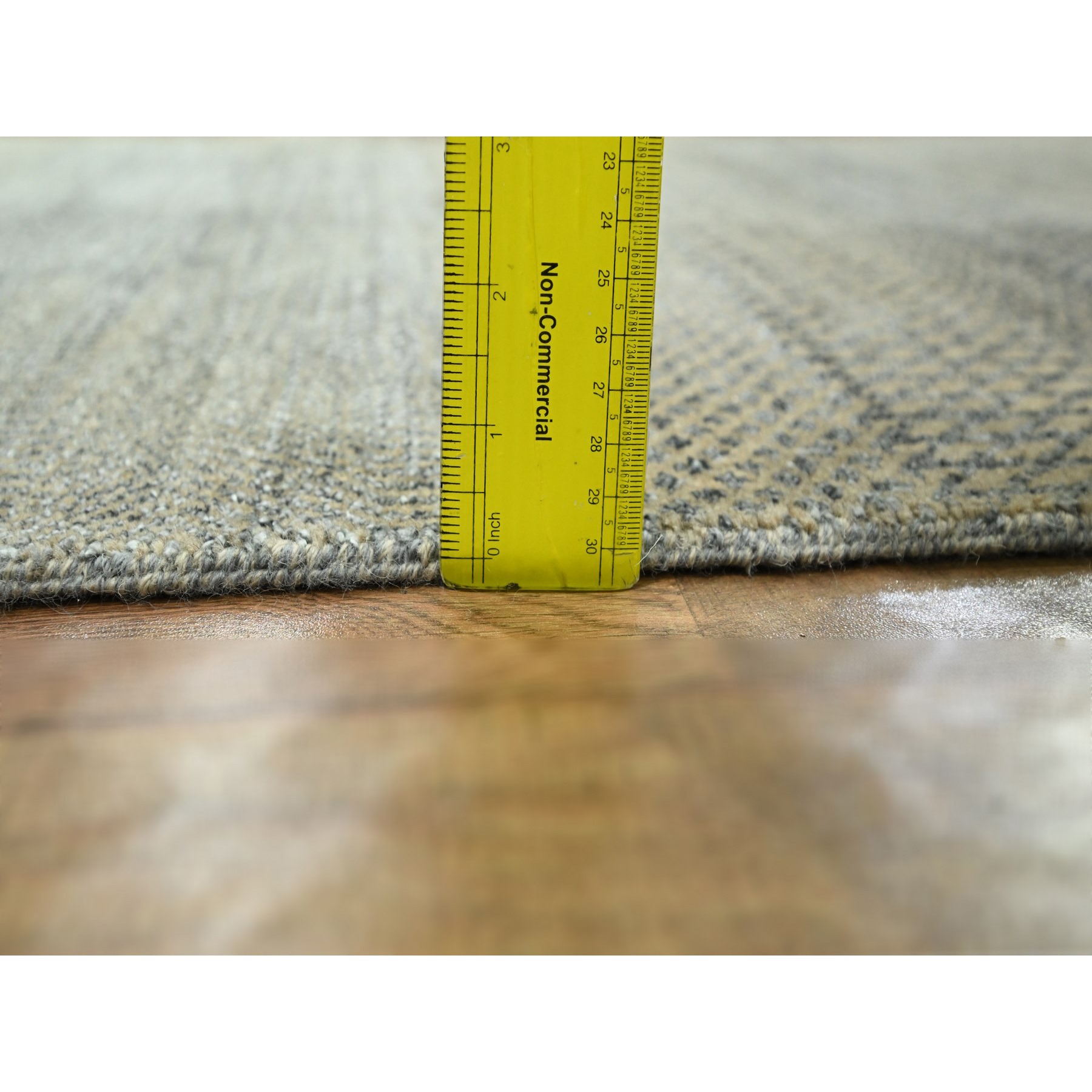 2'6"x20'4" Ecru Brown, Modern Grass Design, Hand Knotted, Wool and Silk, Denser Weave, Tone on Tone, Lush and Plush, Borderless, XL Runner, Oriental Rug Sh76348