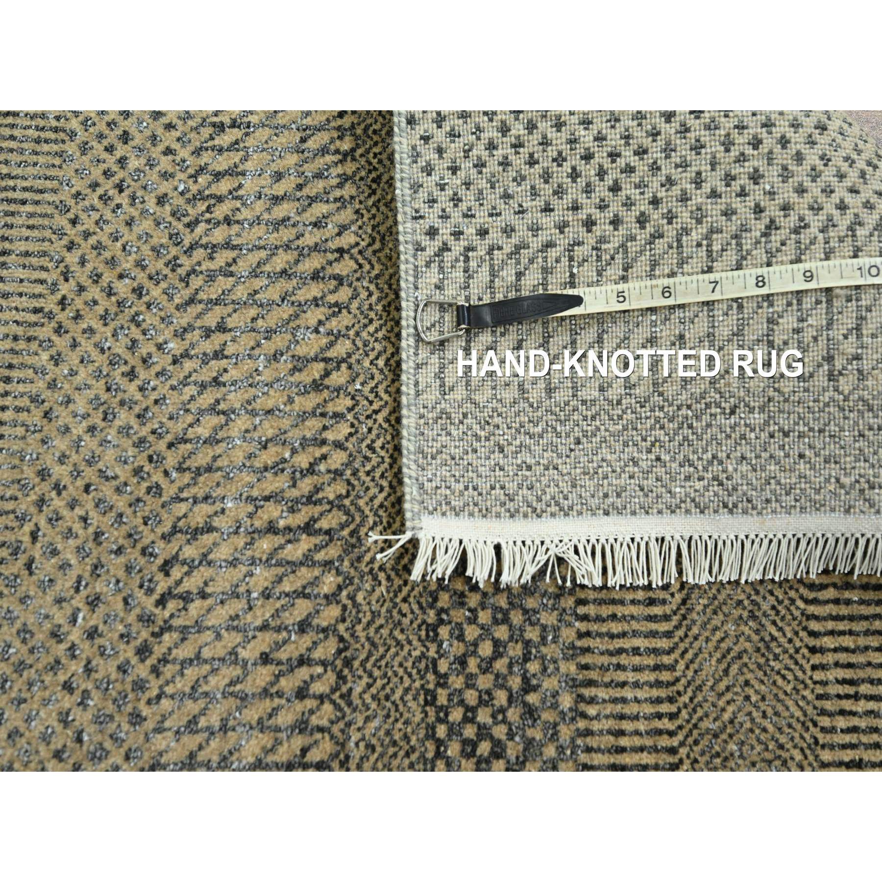 2'6"x20'4" Ecru Brown, Modern Grass Design, Hand Knotted, Wool and Silk, Denser Weave, Tone on Tone, Lush and Plush, Borderless, XL Runner, Oriental Rug Sh76348