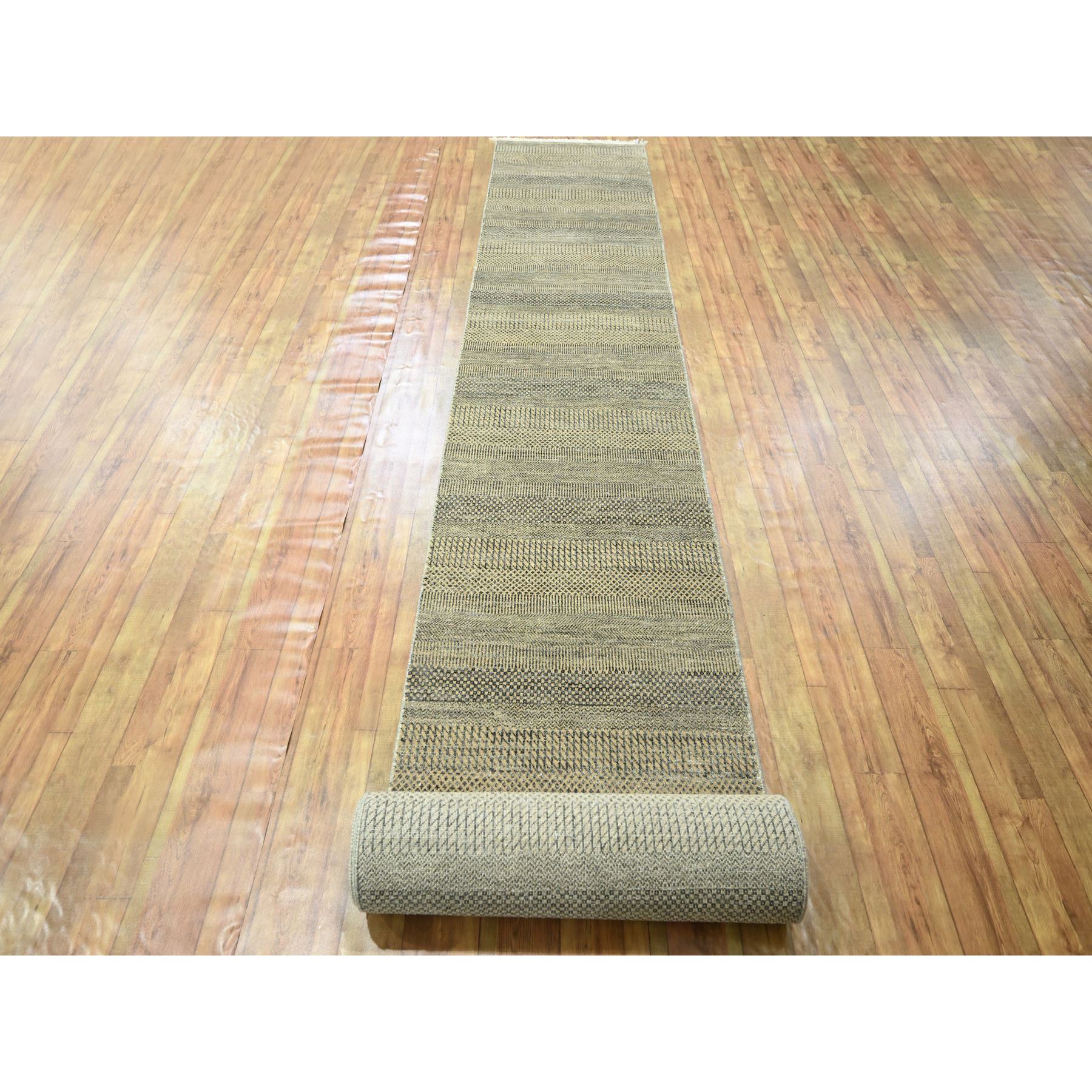 2'7"x20'4" Khaki Brown, Modern Grass Design, Hand Knotted, Borderless, Denser Weave, Tone on Tone, Wool and Silk, Lush and Plush, XL Runner, Oriental Rug Sh76349