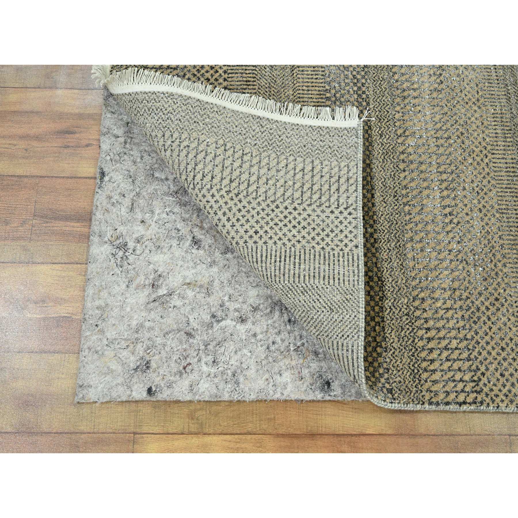 2'7"x20'4" Khaki Brown, Modern Grass Design, Hand Knotted, Borderless, Denser Weave, Tone on Tone, Wool and Silk, Lush and Plush, XL Runner, Oriental Rug Sh76349