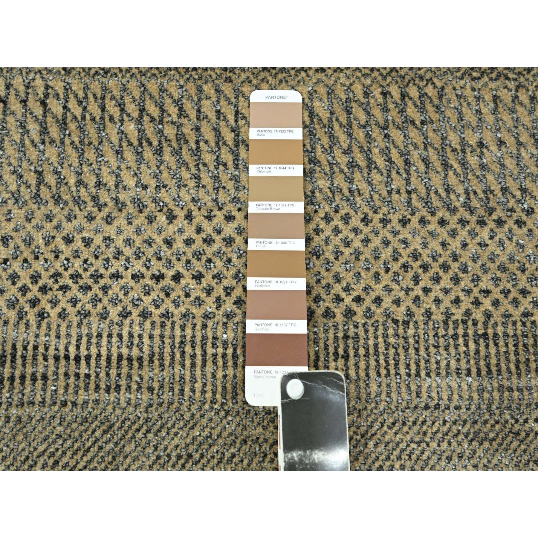 2'7"x20'4" Khaki Brown, Modern Grass Design, Hand Knotted, Borderless, Denser Weave, Tone on Tone, Wool and Silk, Lush and Plush, XL Runner, Oriental Rug Sh76349